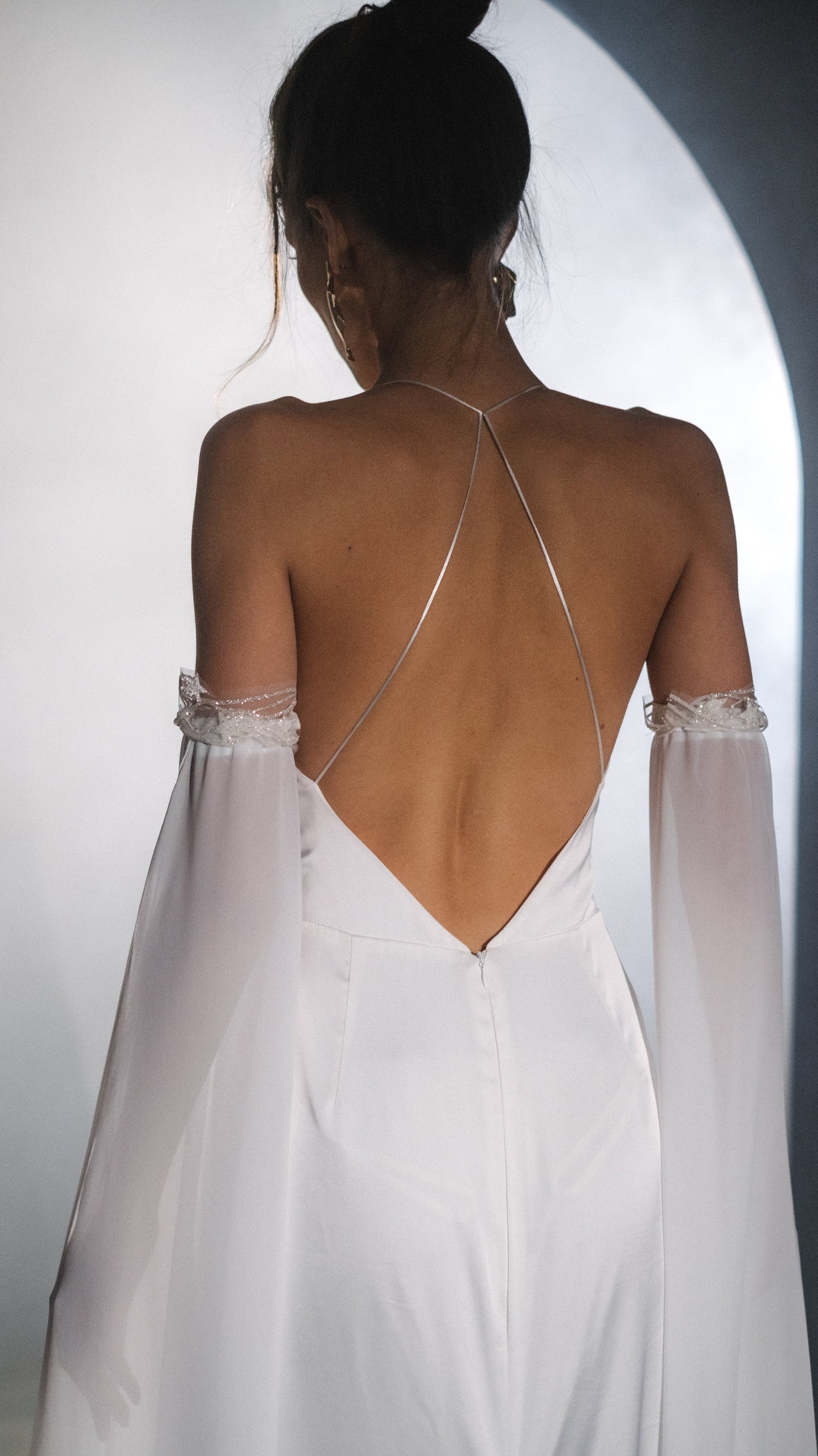 Elegant Ethereal Fairytale Long Sleeve Wedding Dress with Criss Cross Back