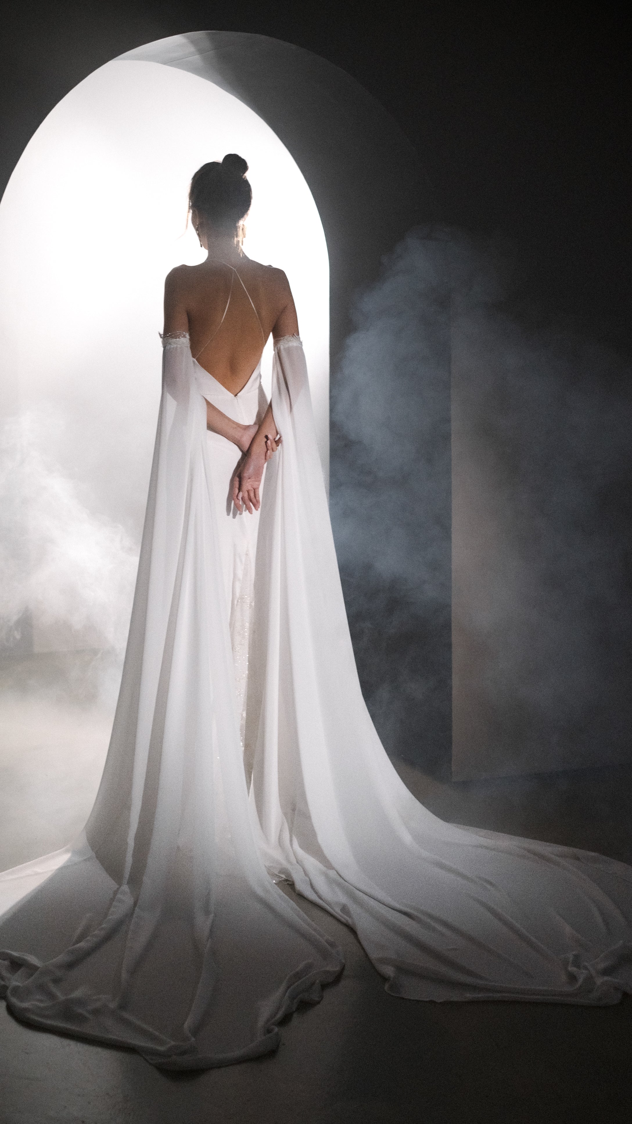 Elegant Ethereal Fairytale Long Sleeve Wedding Dress with Criss Cross