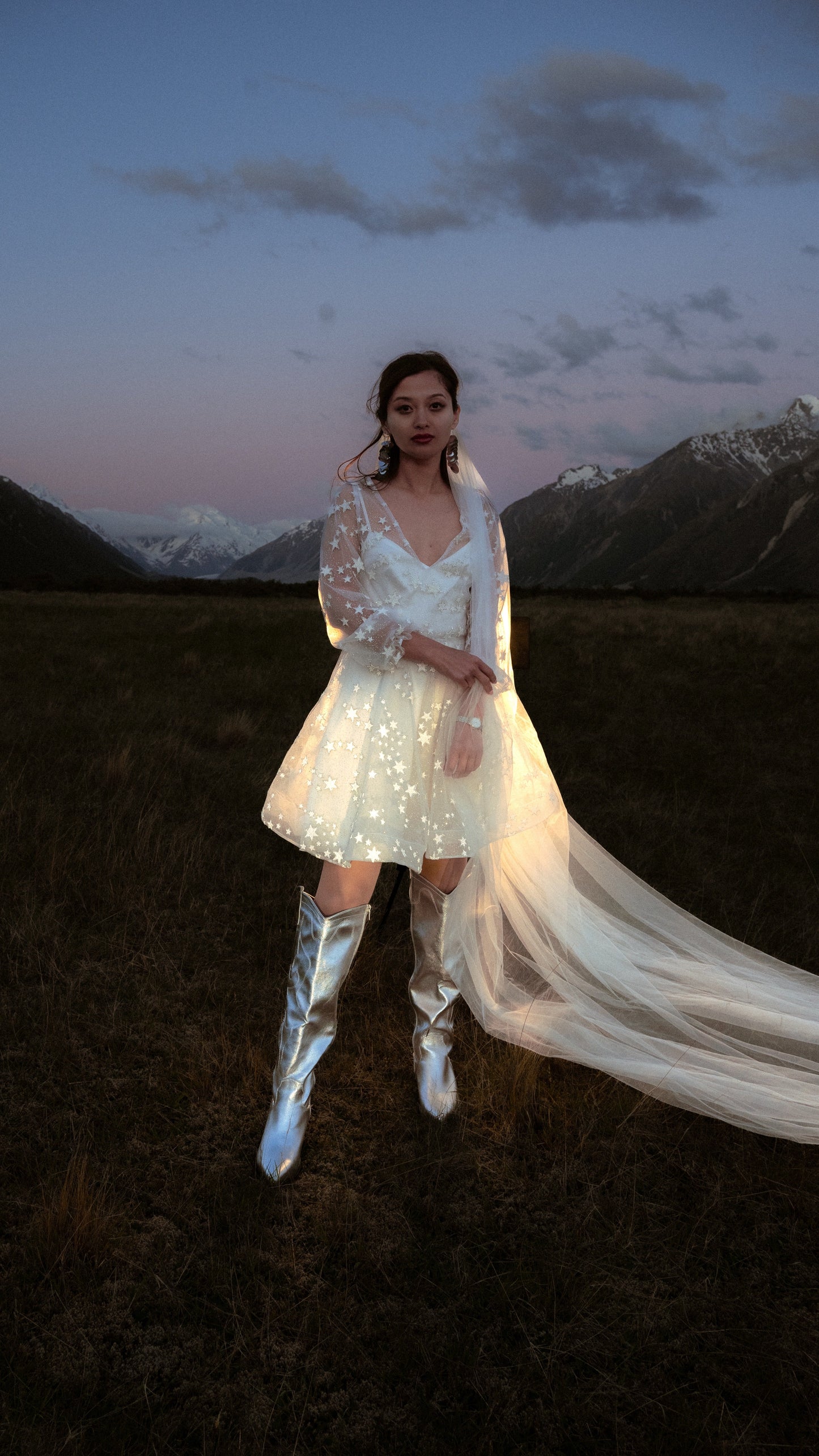 Twilight Bridal Mini Wedding Reception Short Dress with Stars