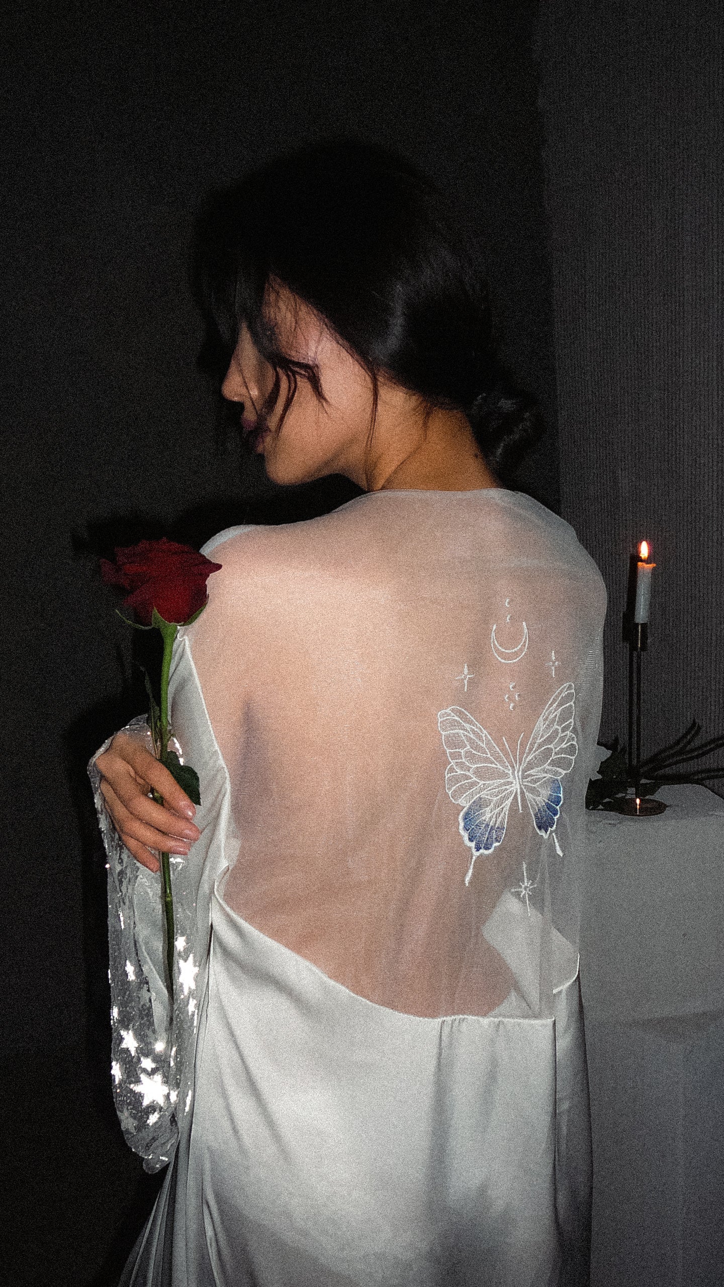 Silk Bridal Robe, Celestial Kimono, Starry Wedding Robe with Butterfly – The Perfect Gift for the Bride