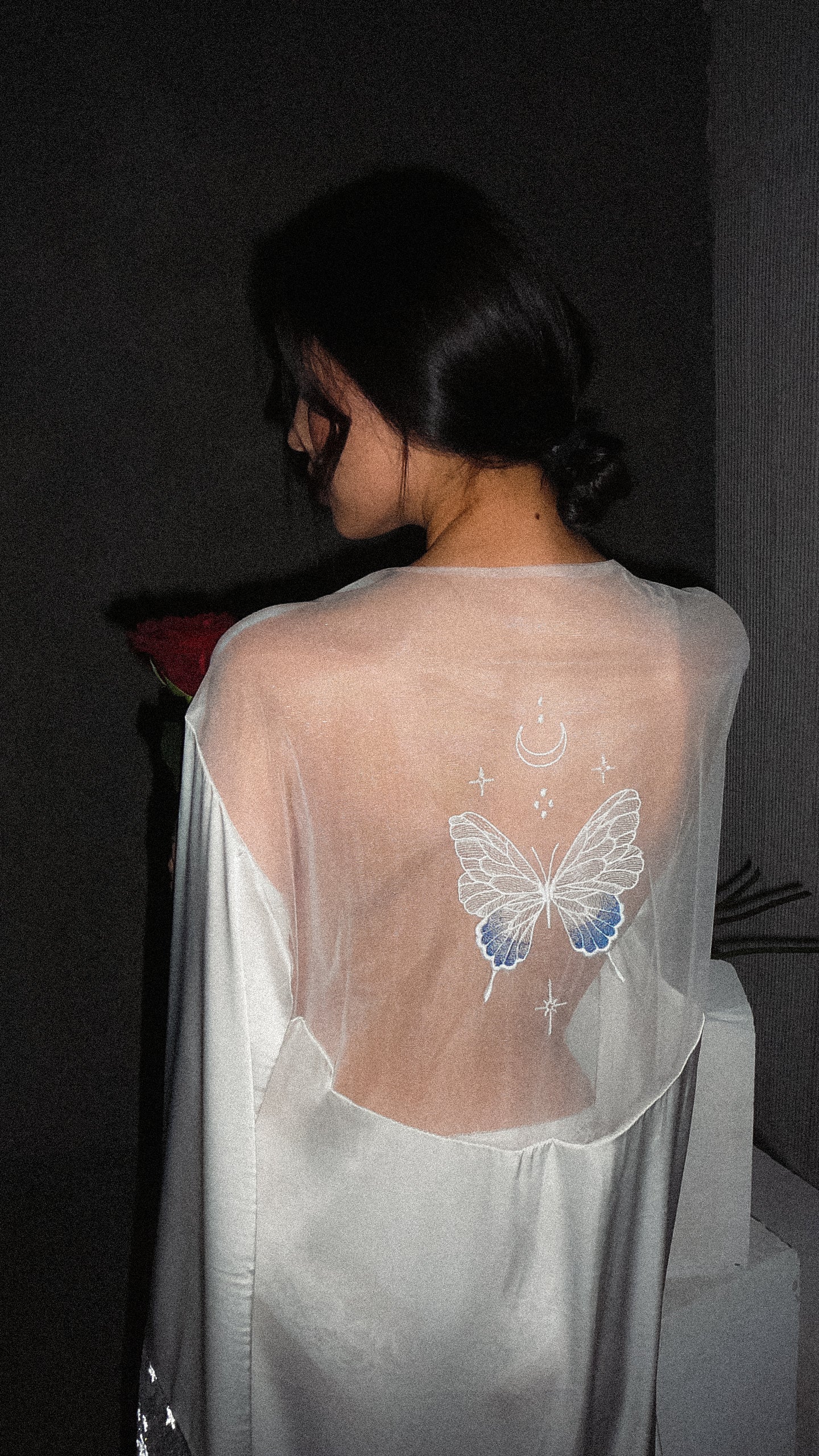 Silk Bridal Robe, Celestial Kimono, Starry Wedding Robe with Butterfly – The Perfect Gift for the Bride