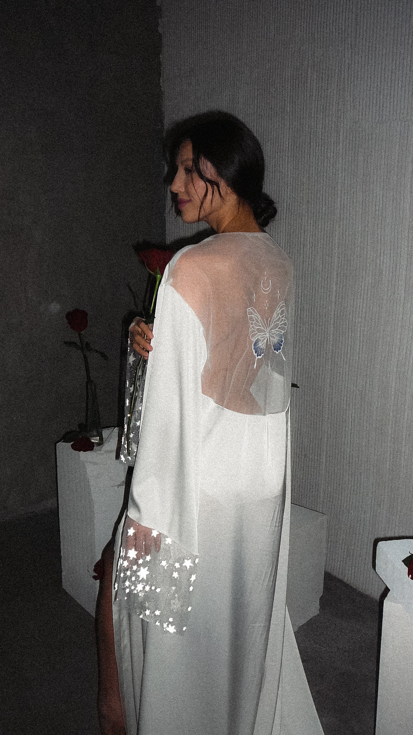 Silk Bridal Robe, Celestial Kimono, Starry Wedding Robe with Butterfly – The Perfect Gift for the Bride