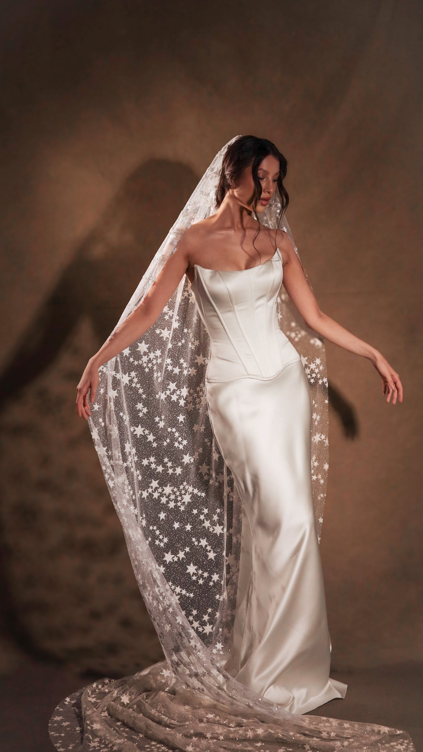 Bridal satin dropped waist Basque waist corset in ivory, vintage-style wedding dress by Boom Blush.