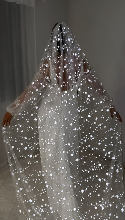 Unique Cathedral Wedding Veil with Glowing Stars 2024 