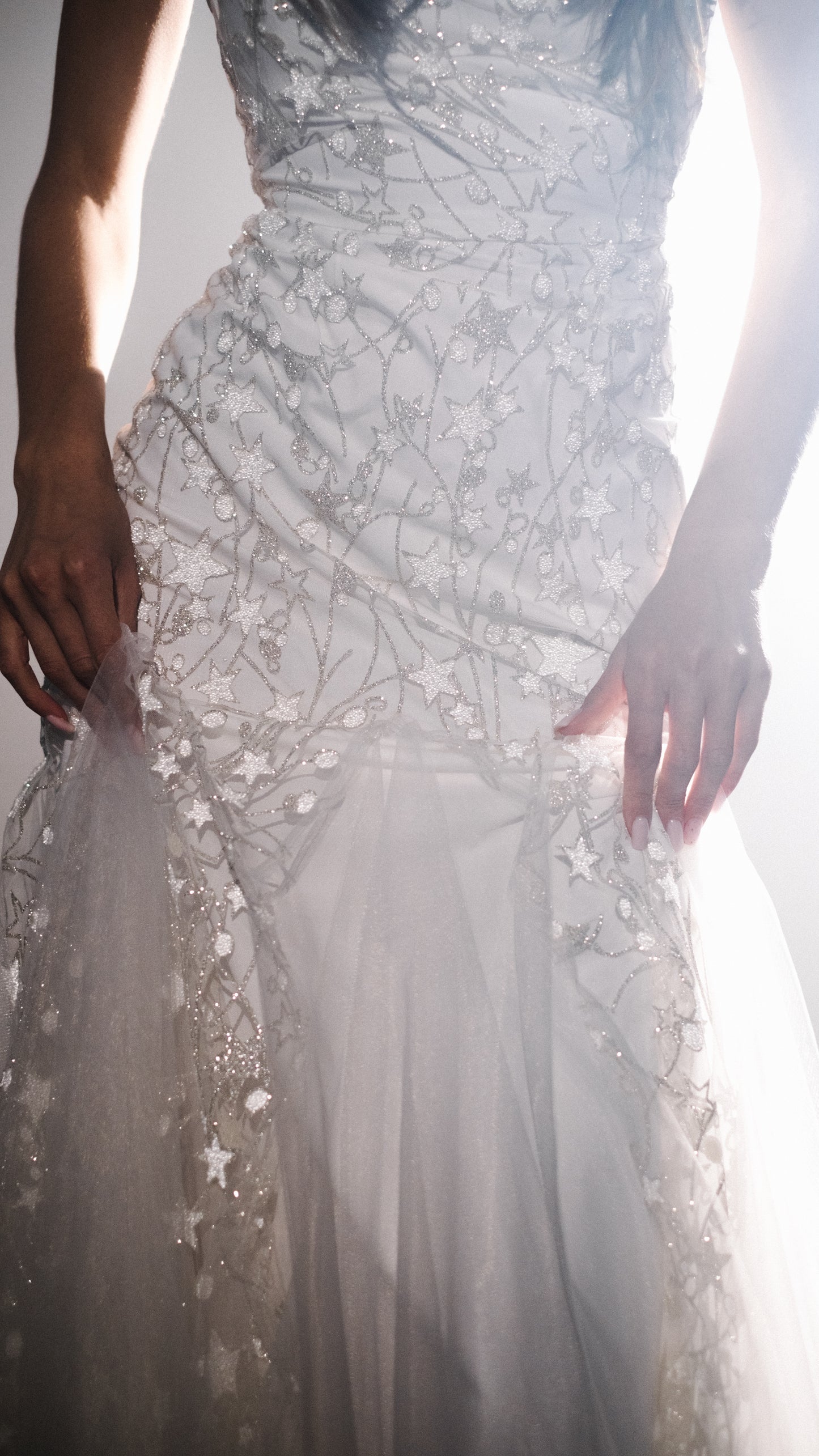 Ethereal Modern Elegant Fit and Flare Wedding Dress with Stars 2024