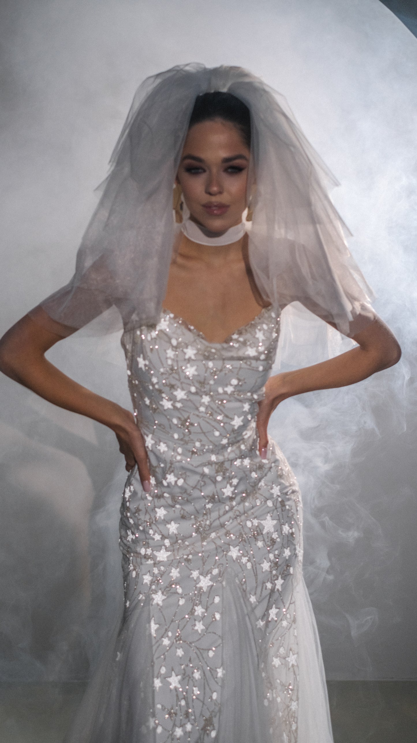Ethereal Modern Elegant Fit and Flare Wedding Dress with Stars 2024