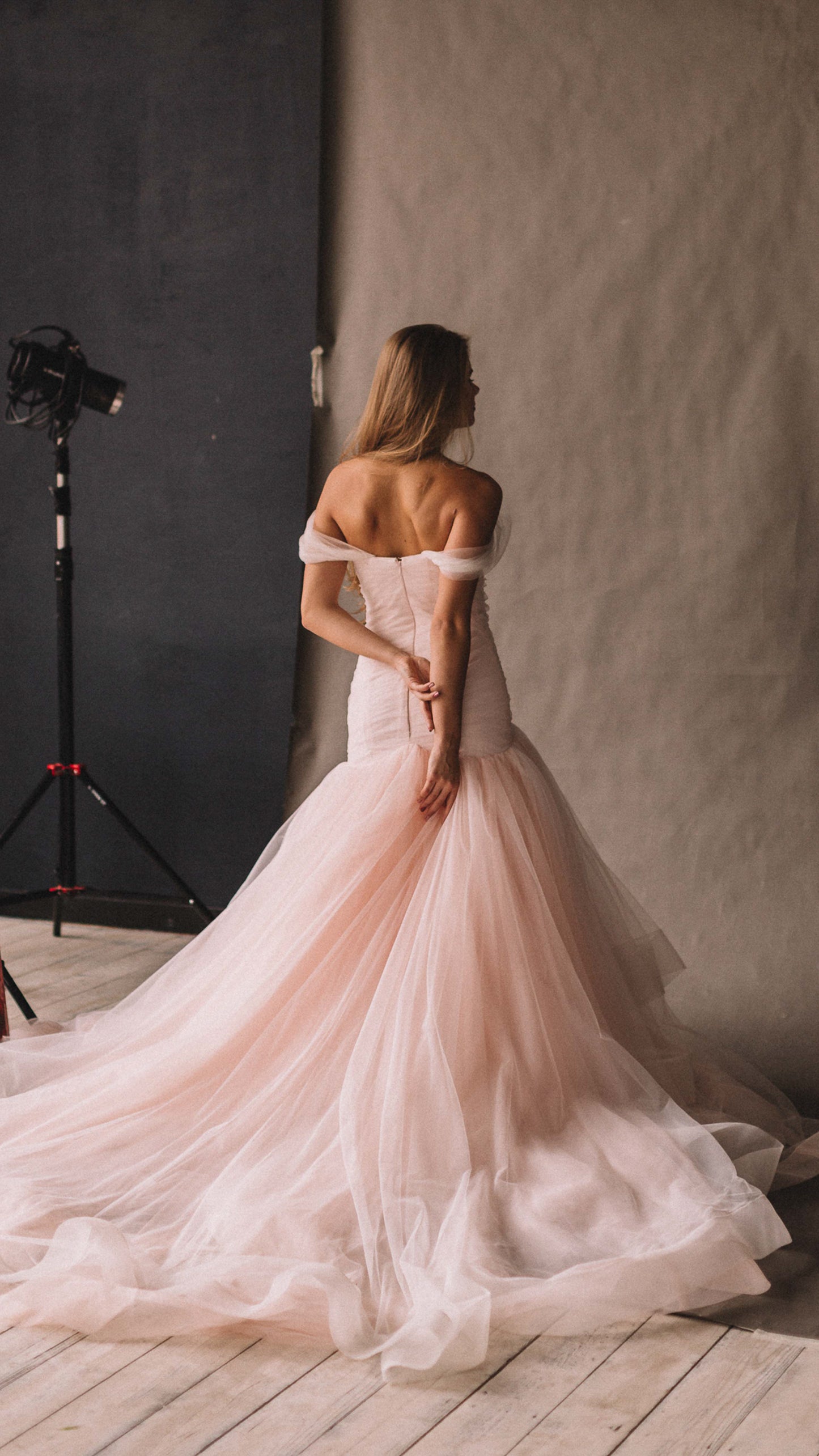 Blush Pink Fit & Flare Wedding Dress: Colored Wedding Dress Elegance