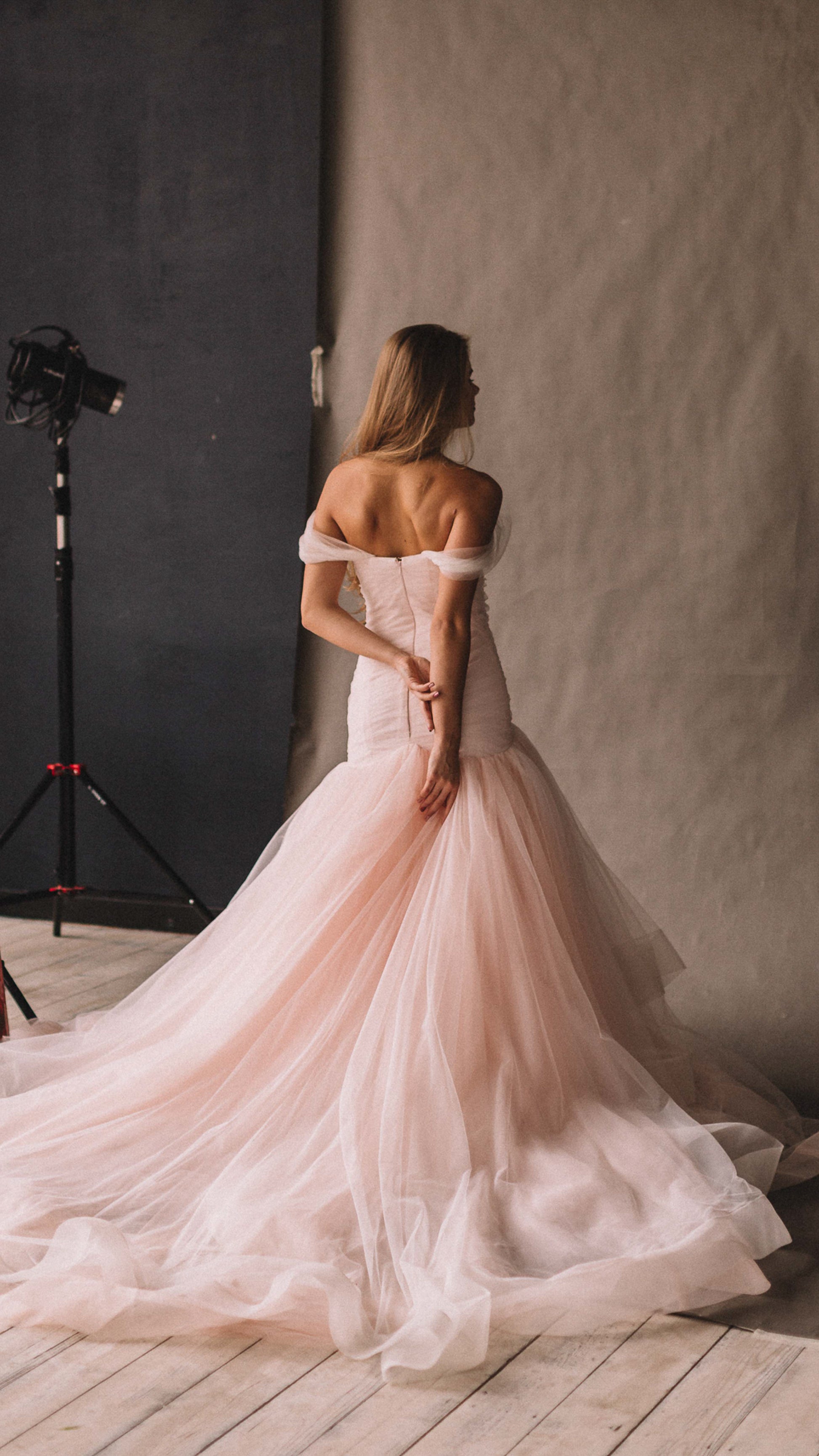 Blush Pink Fit & Flare Wedding Dress: Colored Wedding Dress Elegance