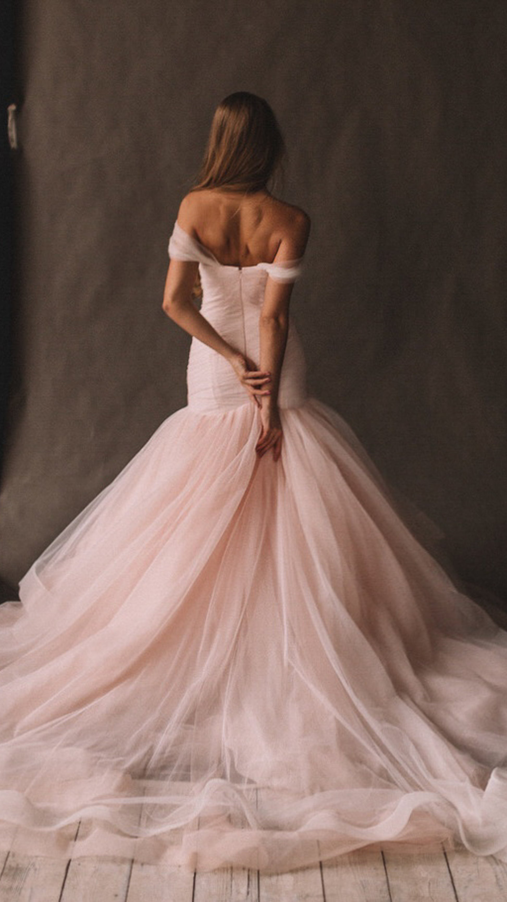 Blush Pink Fit & Flare Wedding Dress: Colored Wedding Dress Elegance