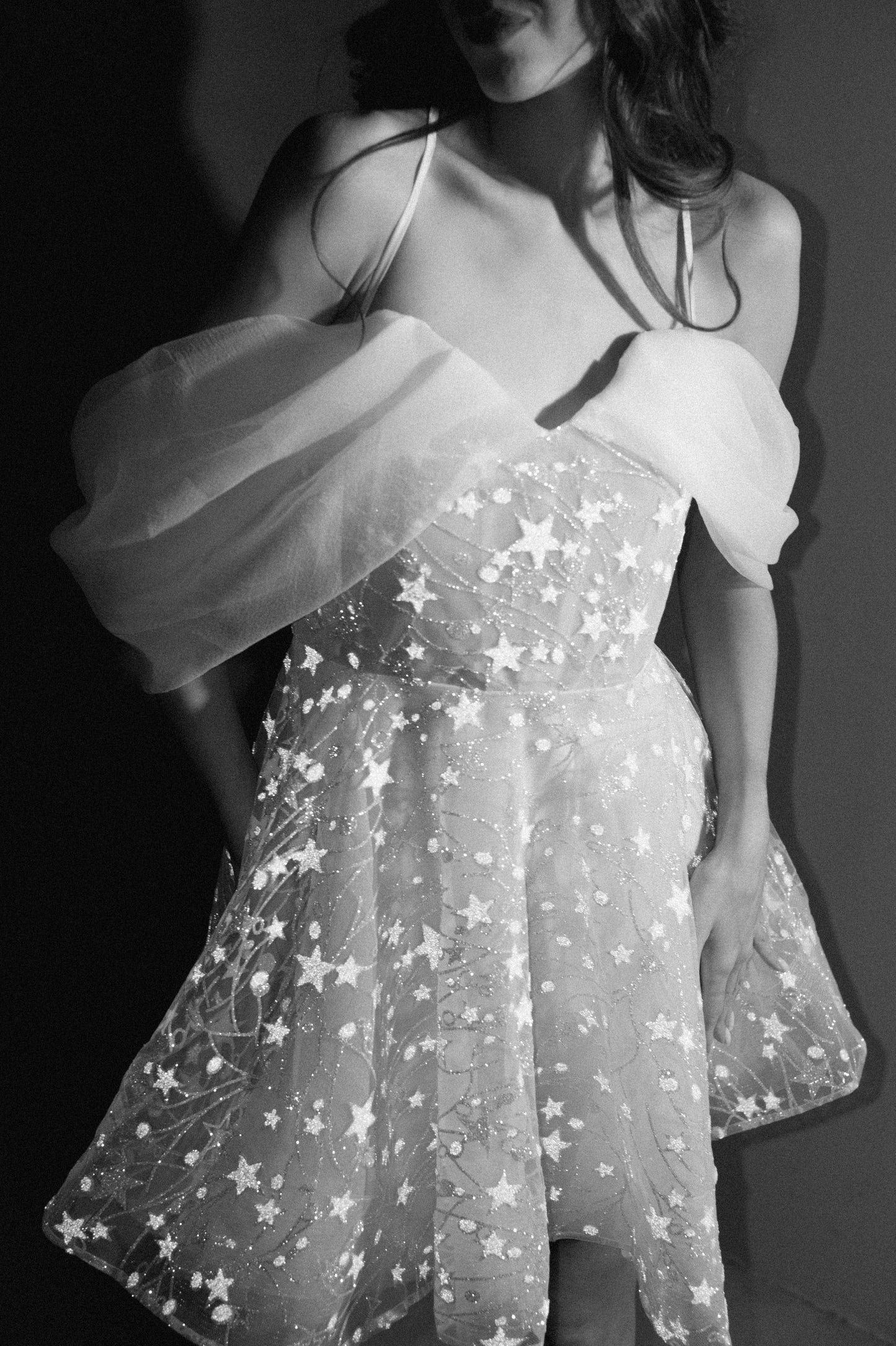 Sparkly Mini Short Wedding Dress with Stars, Vogue Reception Outfit
