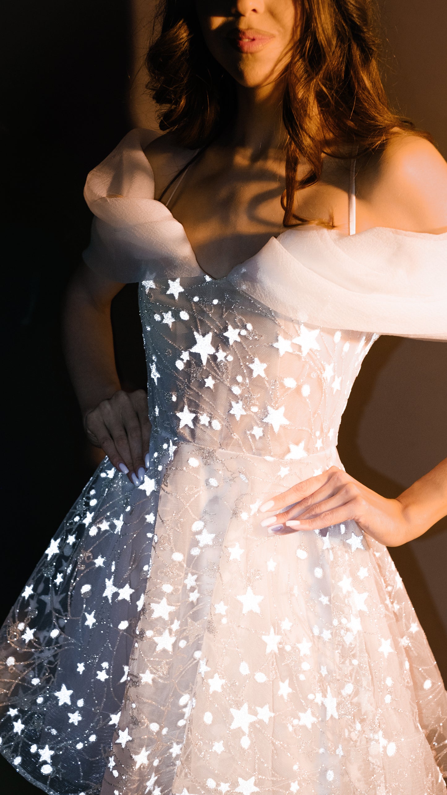 Sparkly Mini Short Wedding Dress with Stars, Vogue Reception Outfit