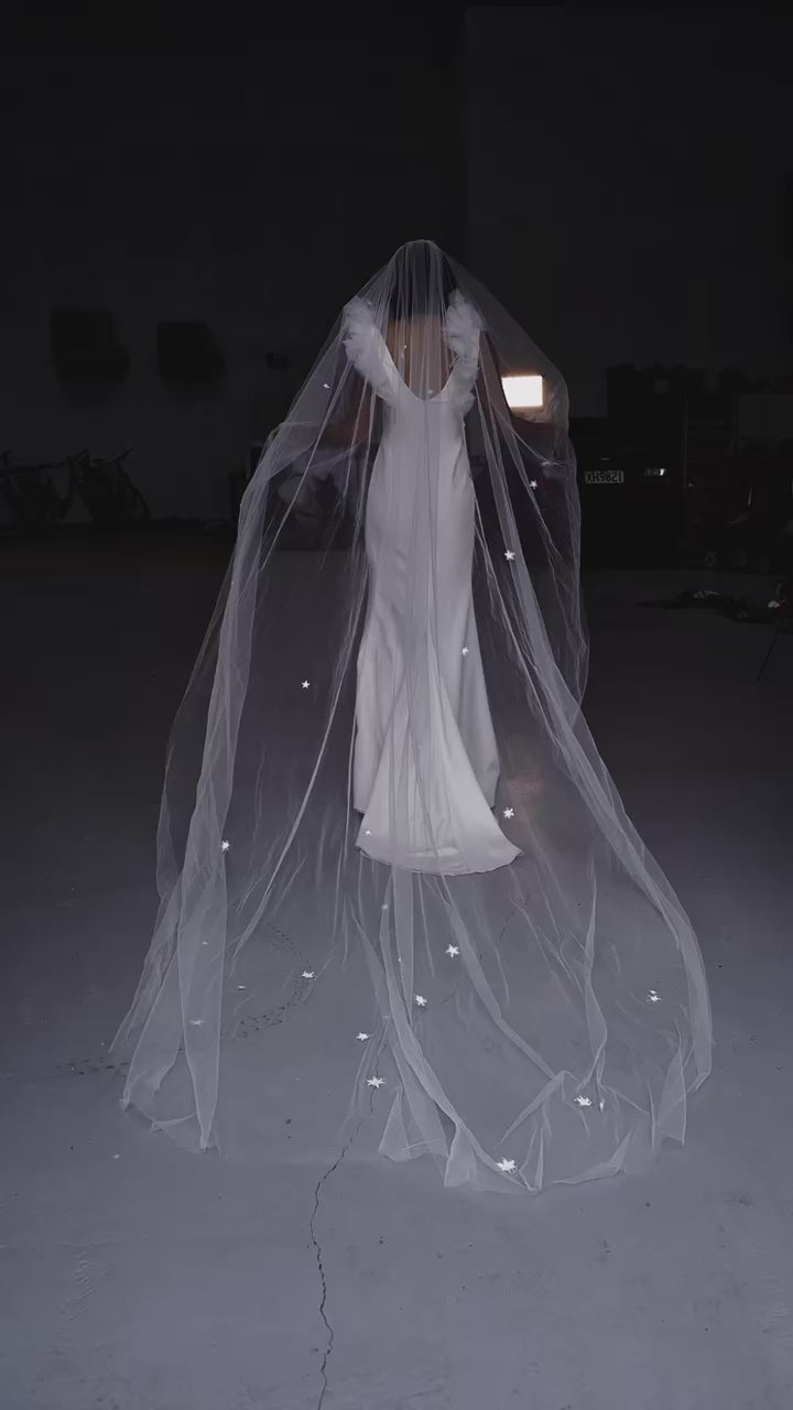Unique Wedding Veil With Stars Constellation Cathedral Beaded Sparkly