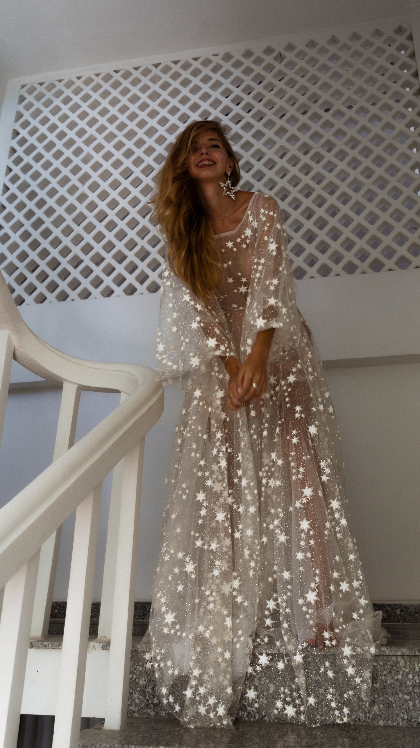 Fairytale Ethereal Dream Elegant Modern Long Sleeve Wedding Dress with Stars
