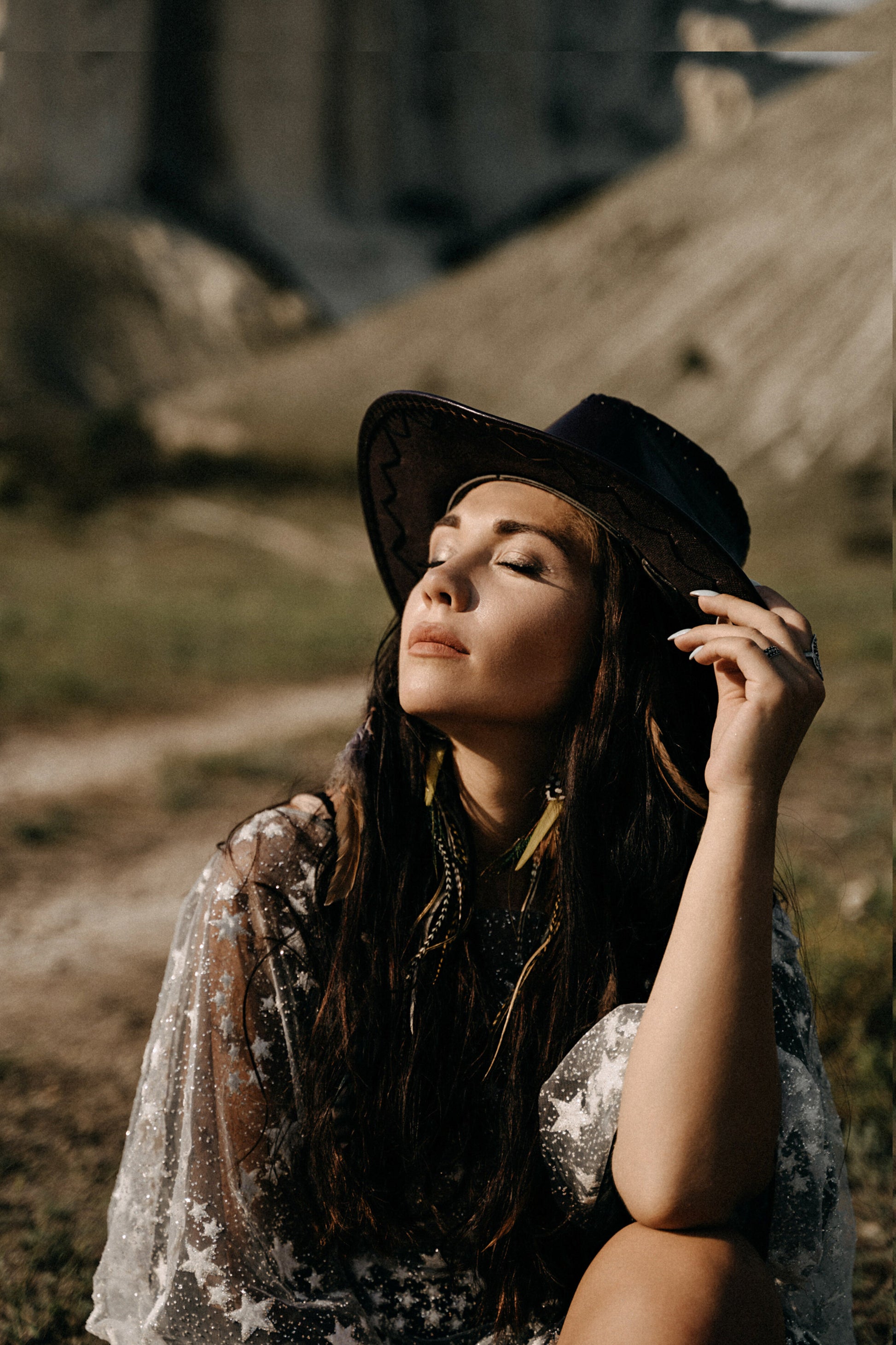 Counting Stars Fairytale Ethereal Dream Modern Long Sleeve Black Wedding Dress with Stars