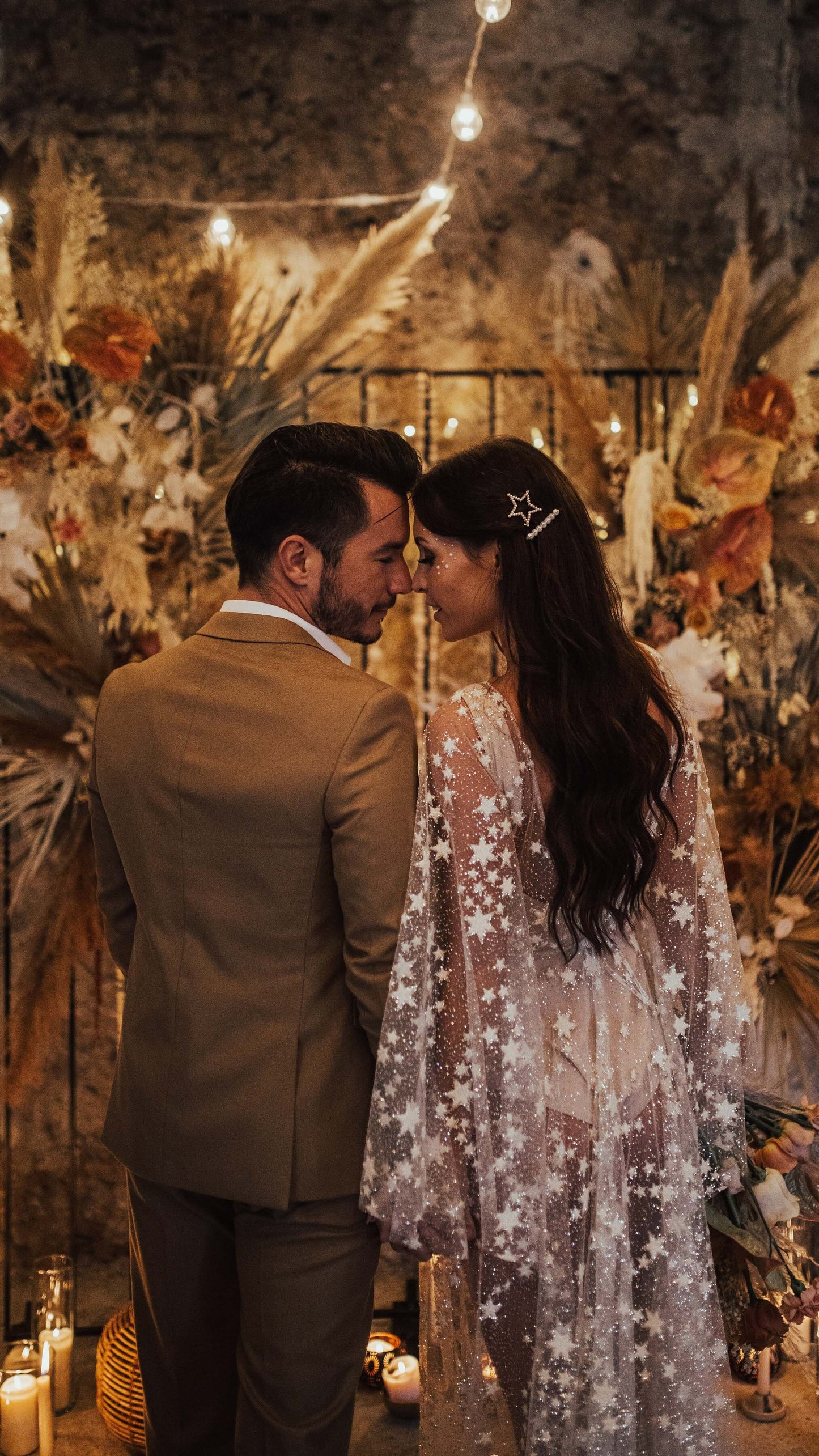 Fairytale Ethereal Dream Elegant Modern Long Sleeve Wedding Dress with Stars