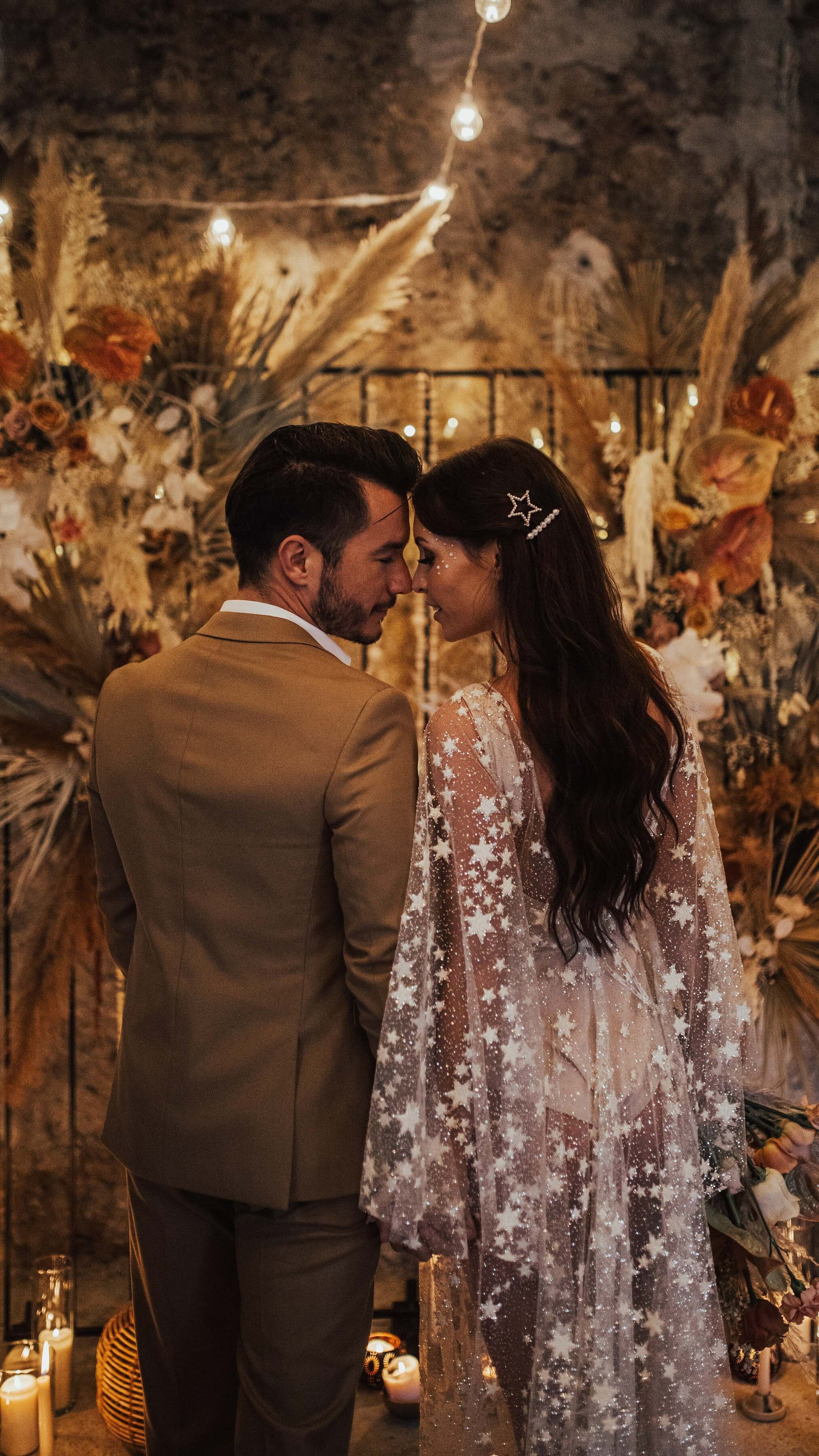 Fairytale Ethereal Dream Elegant Modern Long Sleeve Wedding Dress with Stars