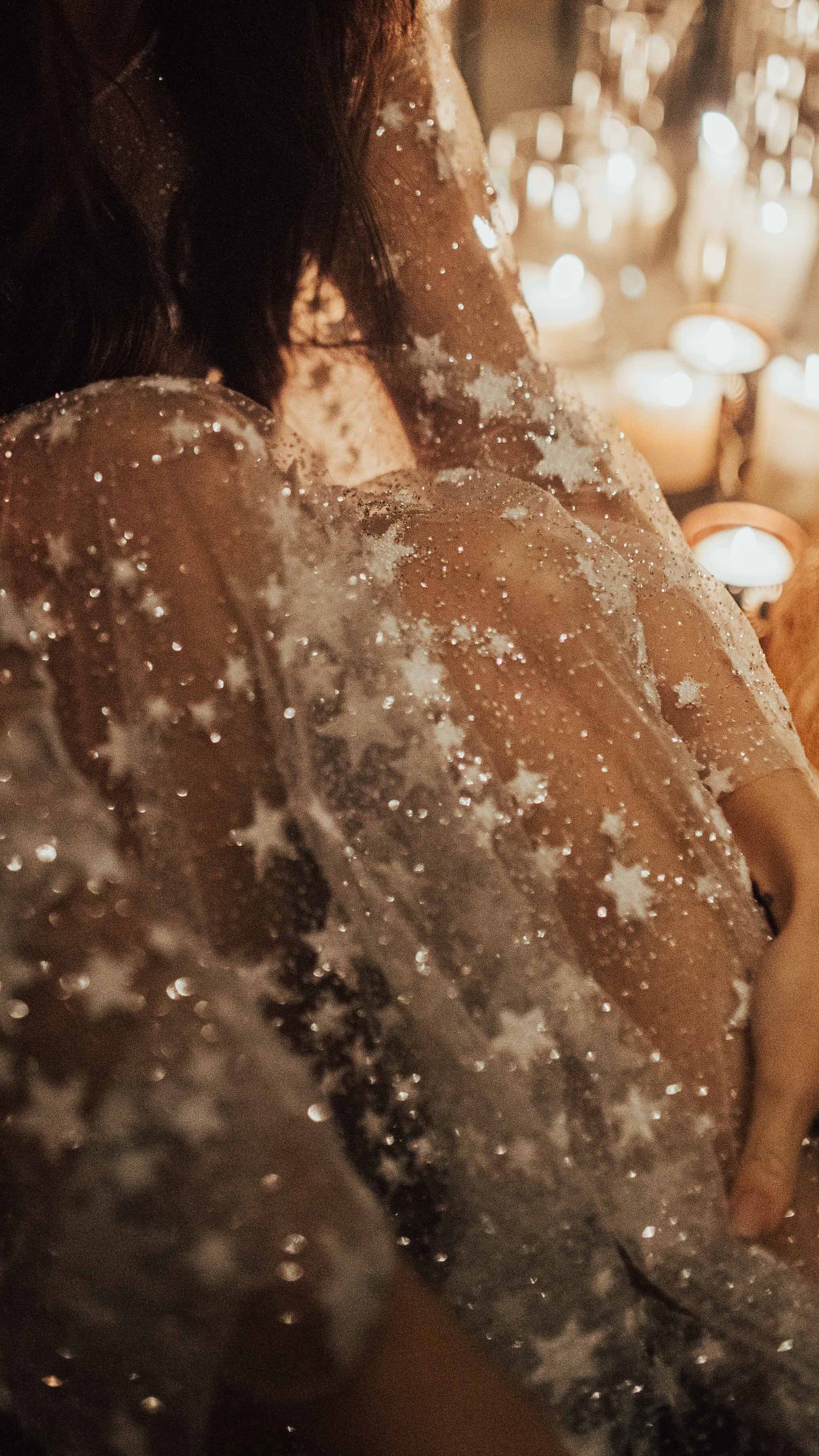Fairytale Ethereal Dream Elegant Modern Long Sleeve Wedding Dress with Stars