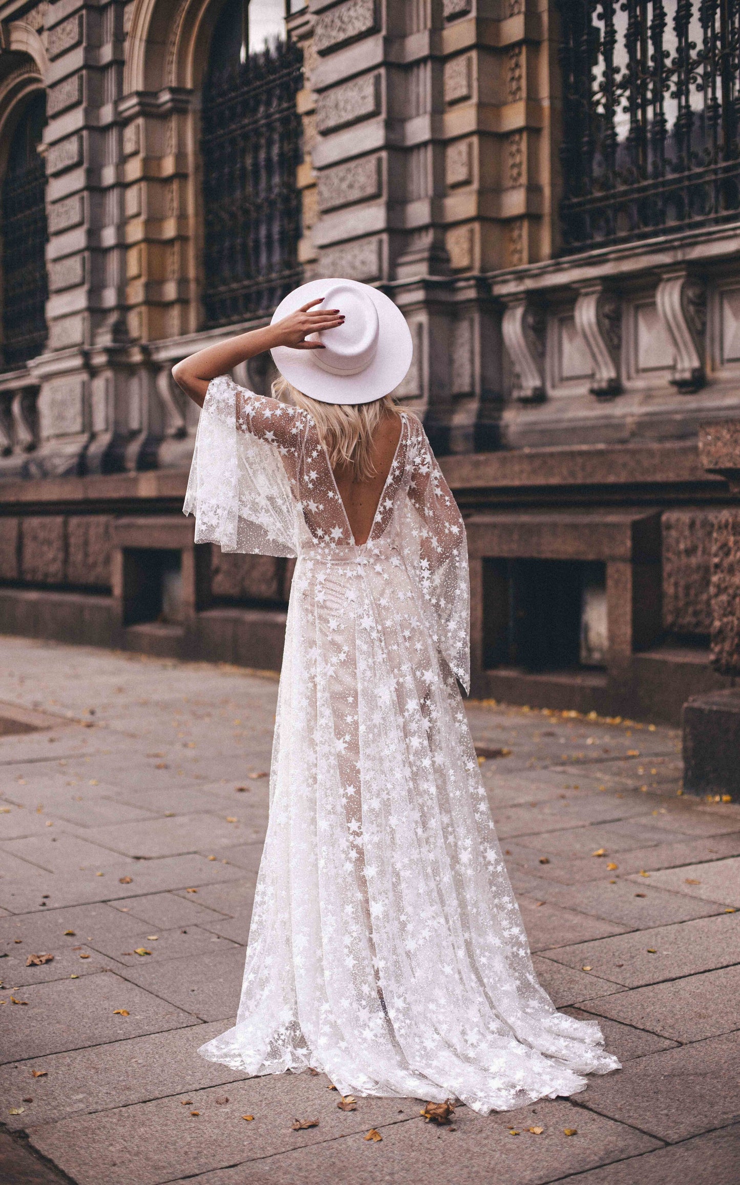 Fairytale Ethereal Dream Elegant Modern Long Sleeve Wedding Dress with Stars