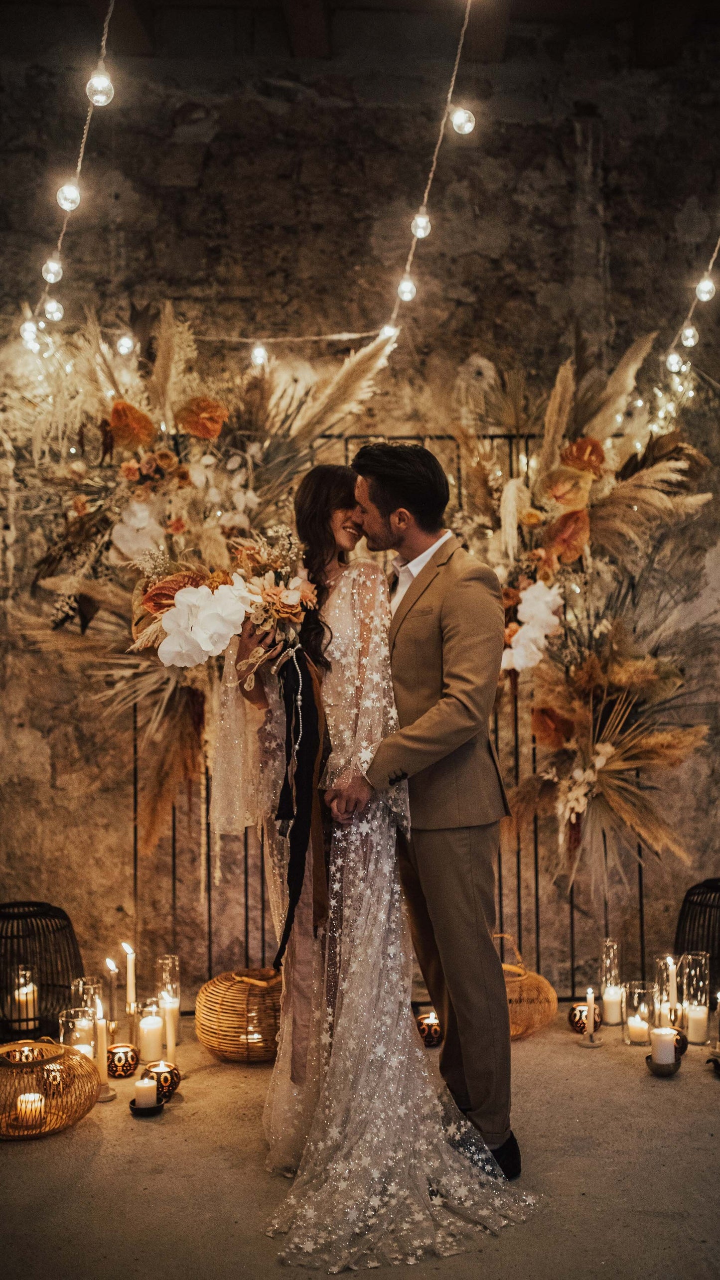 Fairytale Ethereal Dream Elegant Modern Long Sleeve Wedding Dress with Stars