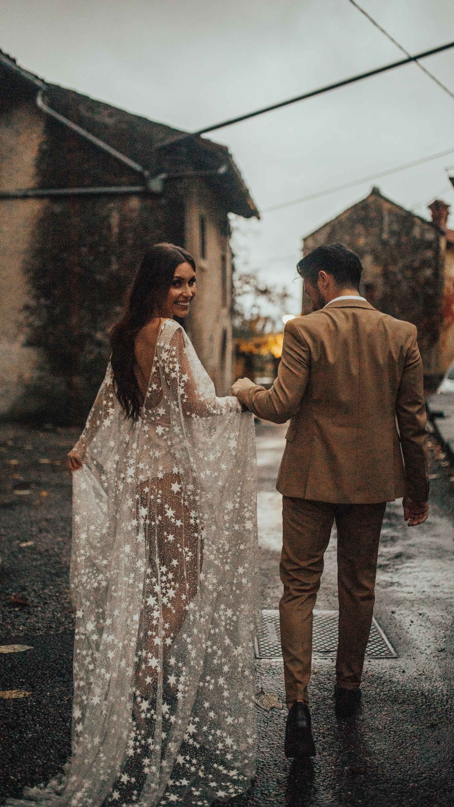 Fairytale Ethereal Dream Elegant Modern Long Sleeve Wedding Dress with Stars