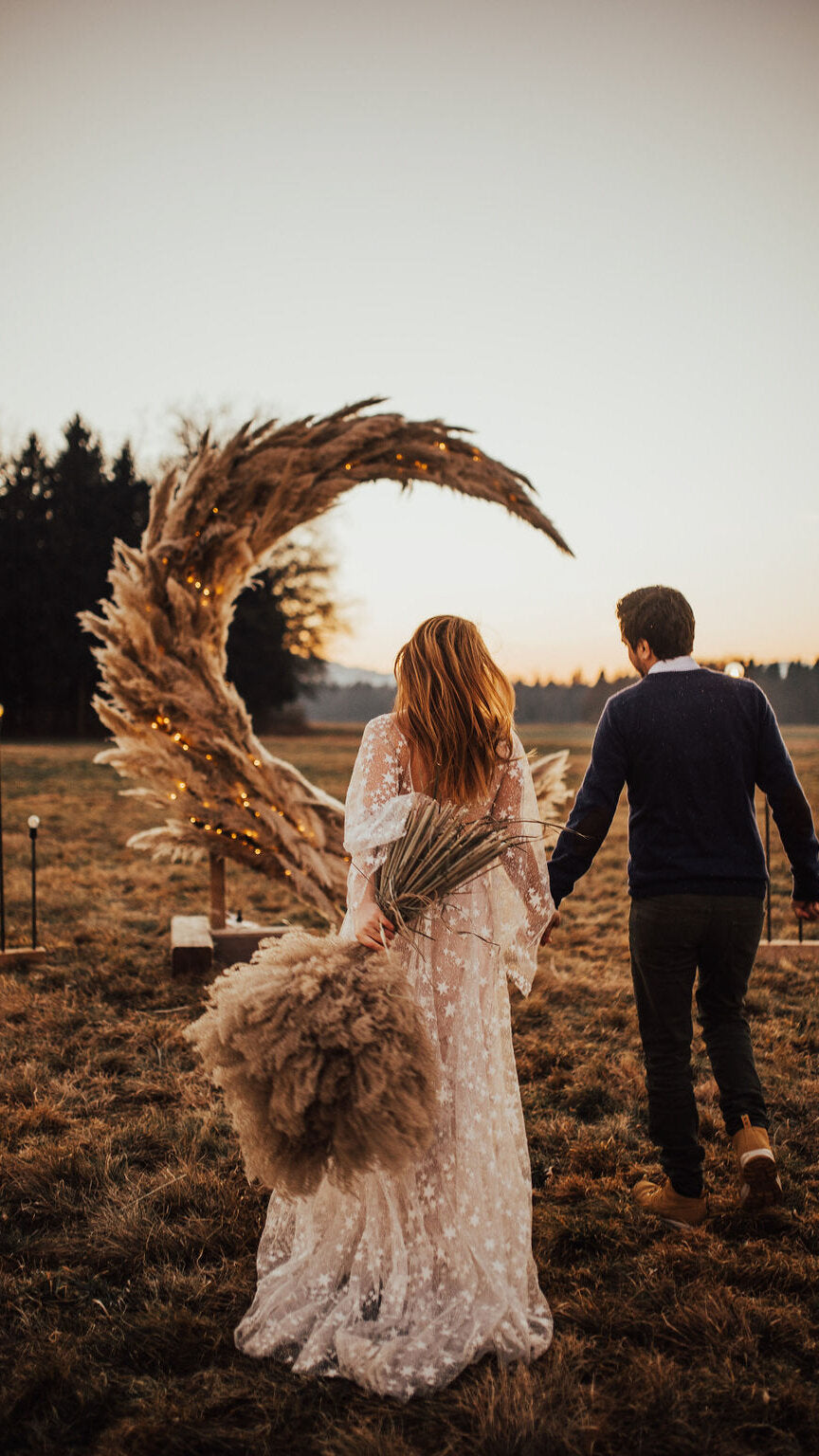 Fairytale Ethereal Dream Elegant Modern Long Sleeve Wedding Dress with Stars