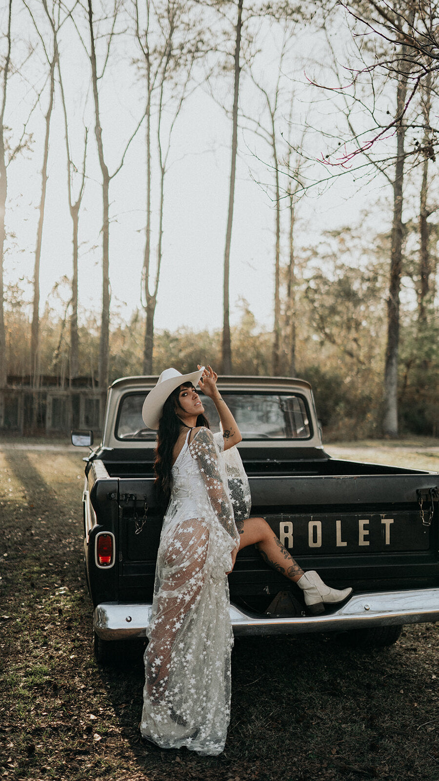 Fairytale Ethereal Dream Elegant Modern Long Sleeve Wedding Dress with Stars