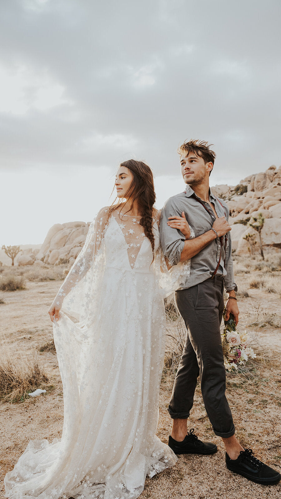 Fairytale Ethereal Dream Elegant Modern Long Sleeve Wedding Dress with Stars