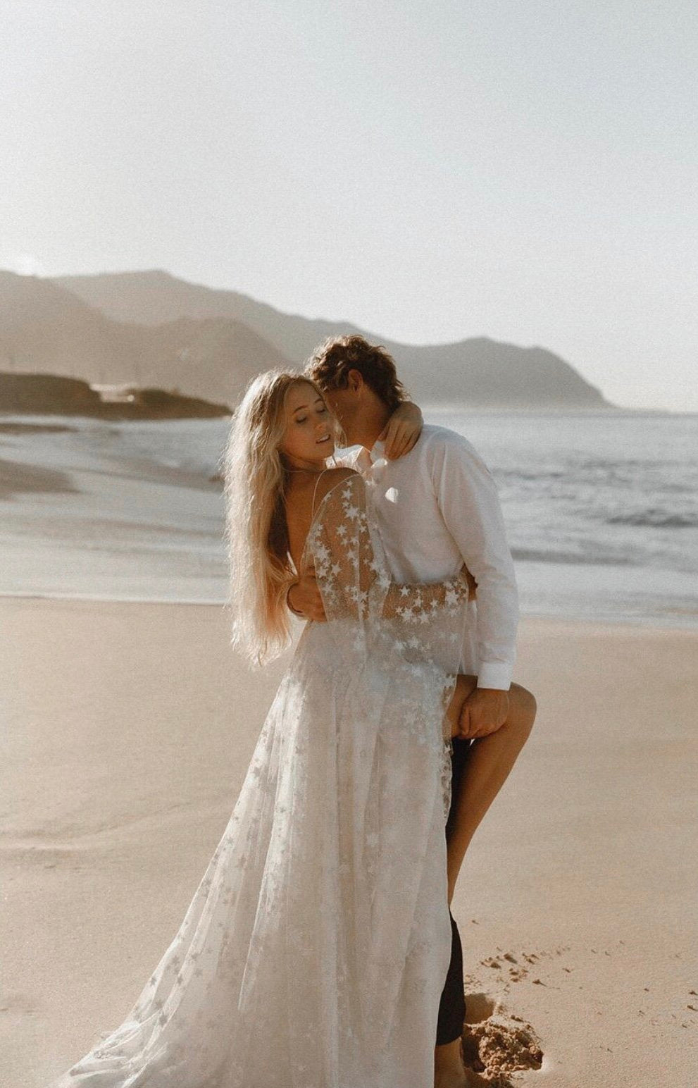 Fairytale Ethereal Dream Elegant Modern Long Sleeve Wedding Dress with Stars