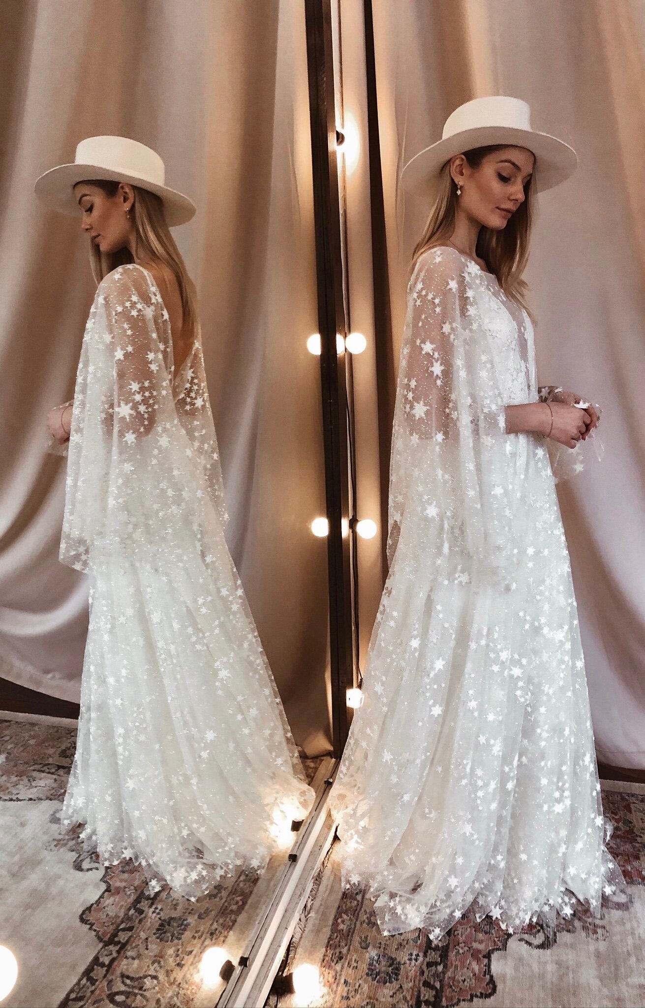 Fairytale Ethereal Dream Elegant Modern Long Sleeve Wedding Dress with Stars