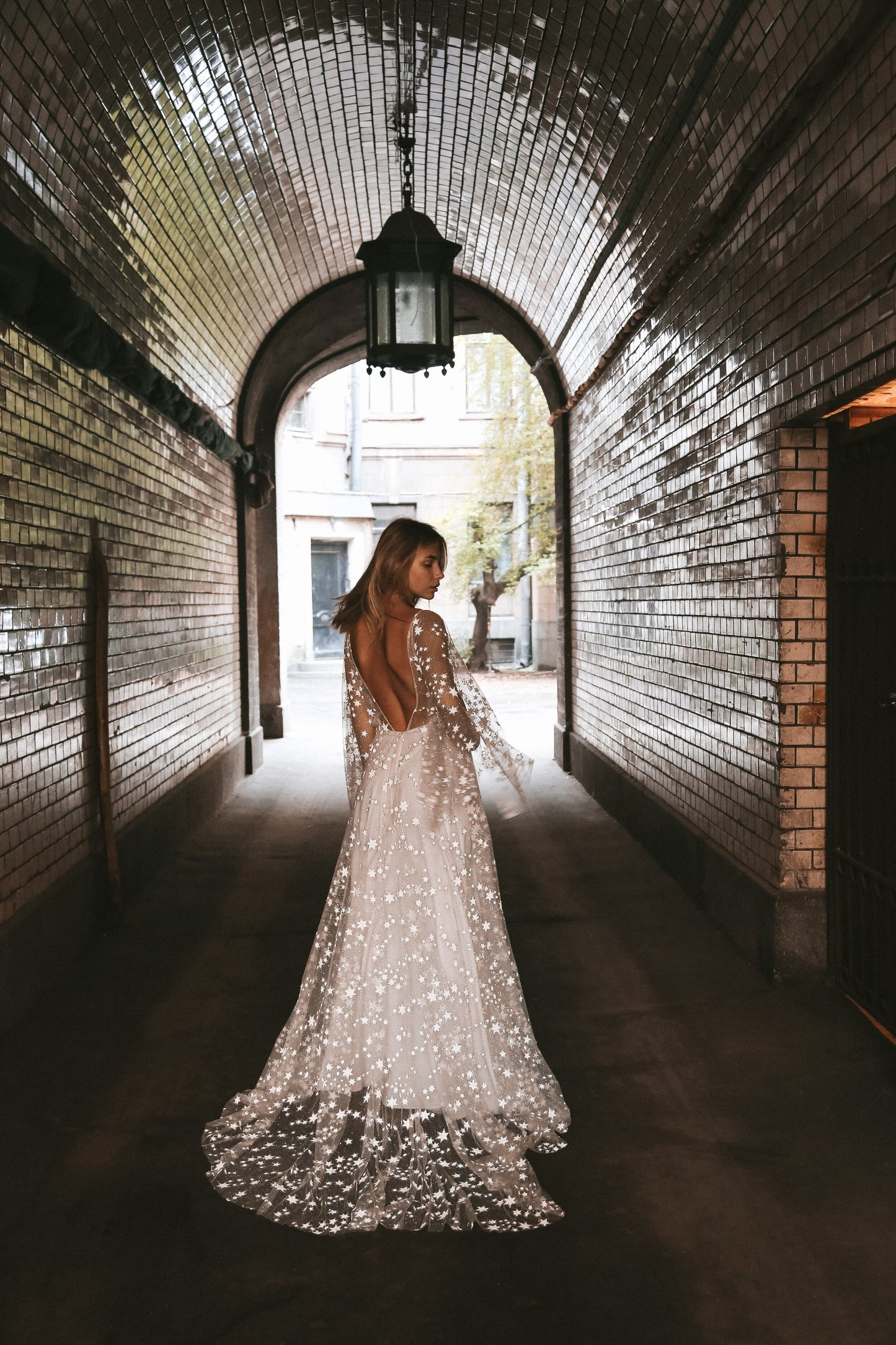 Fairytale Ethereal Dream Elegant Modern Long Sleeve Wedding Dress with Stars
