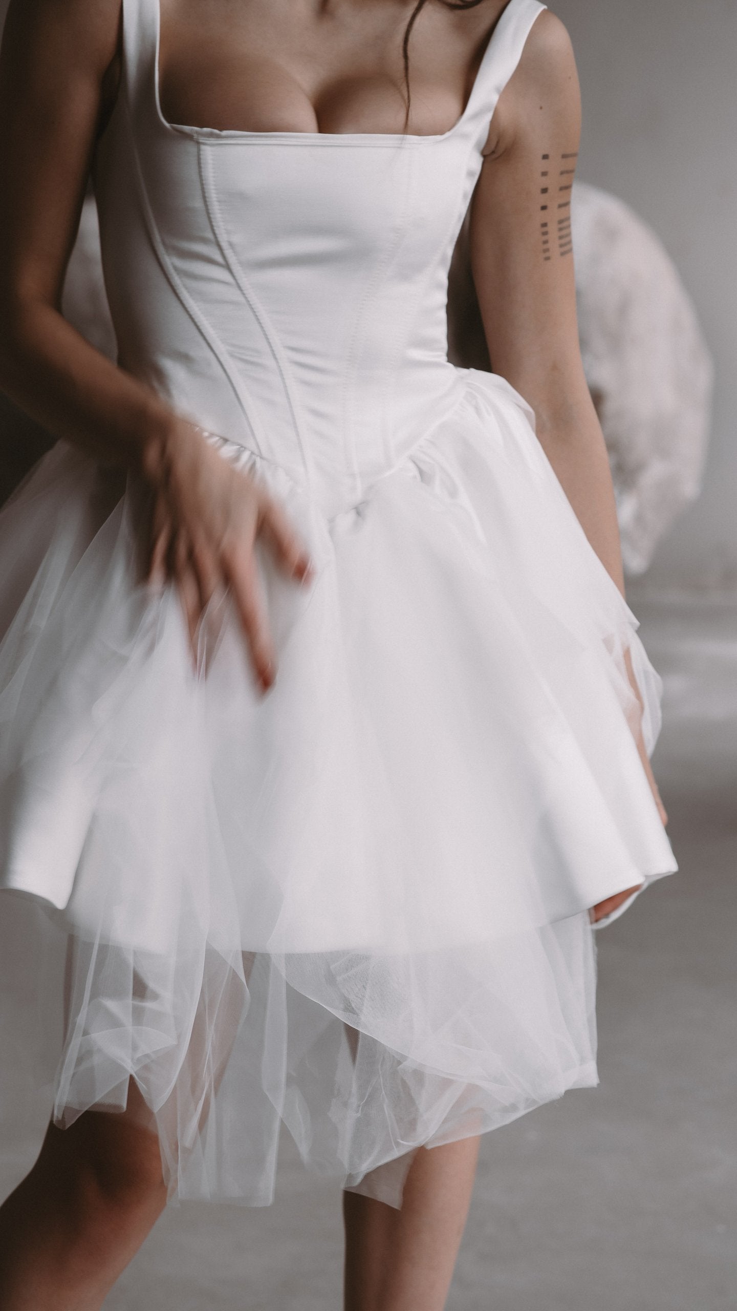 Short Wedding Dress with Basque Dropped Waist | Bridal Mini Corset 2024