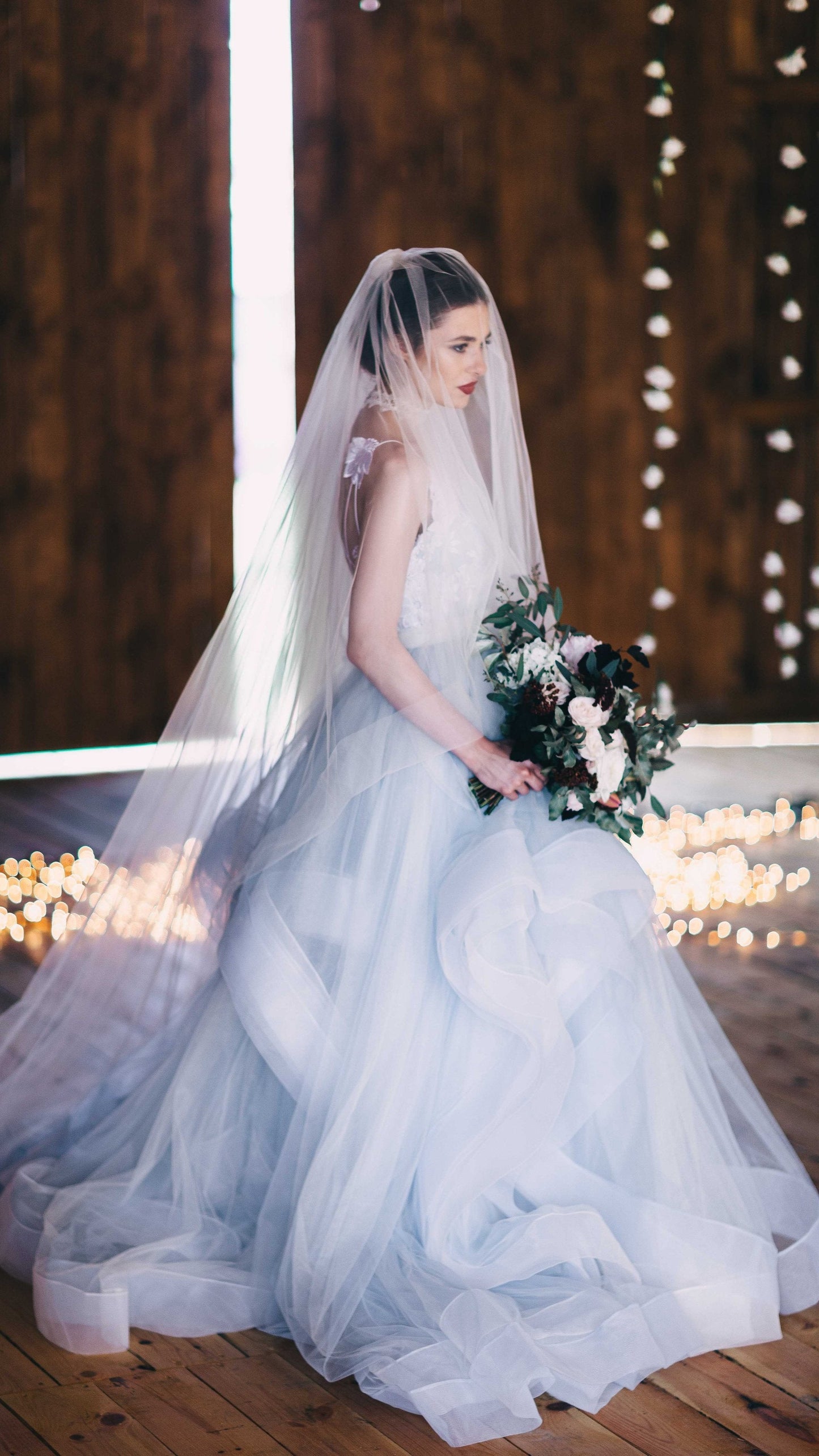Cathedral Wedding Veil with Blusher - Bridal Goals 2024 blue wedding dress