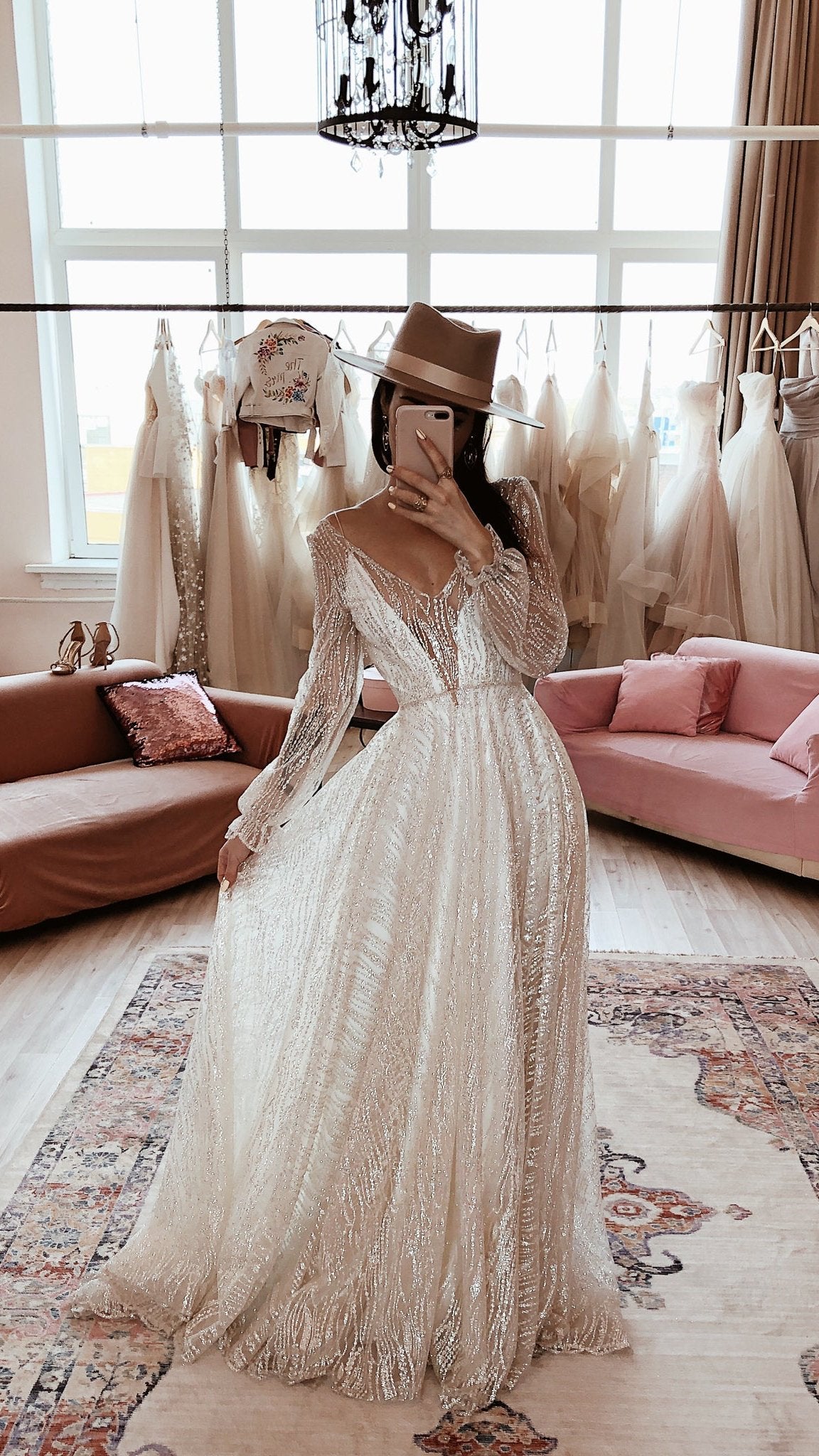 Dream Sparkly Wedding Dress with Long Sleeves A-line Plus Size 2024