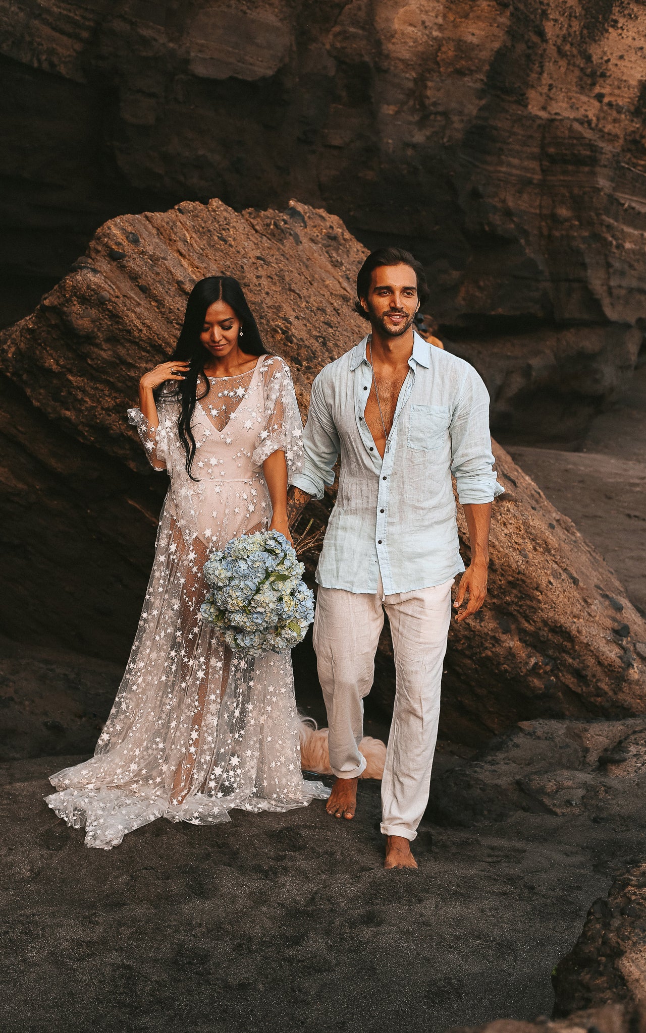 Fairytale Ethereal Dream Elegant Modern Long Sleeve Wedding Dress with Stars