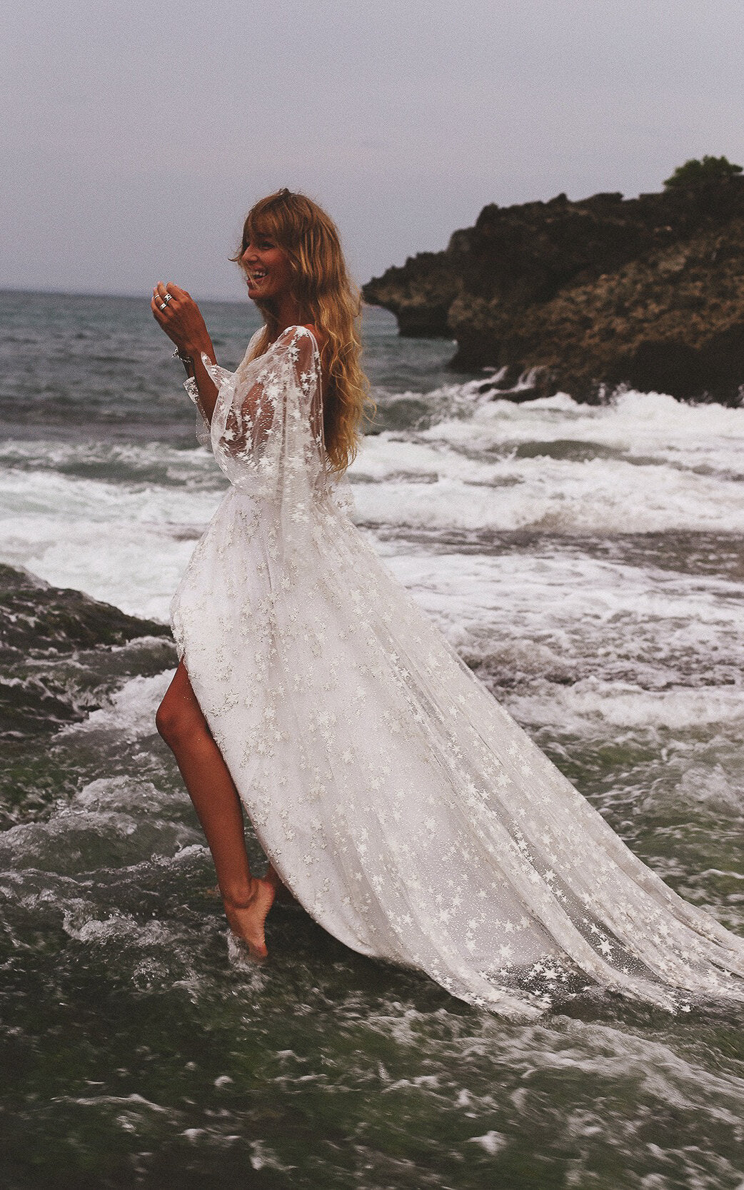 Fairytale Ethereal Dream Elegant Modern Long Sleeve Wedding Dress with Stars