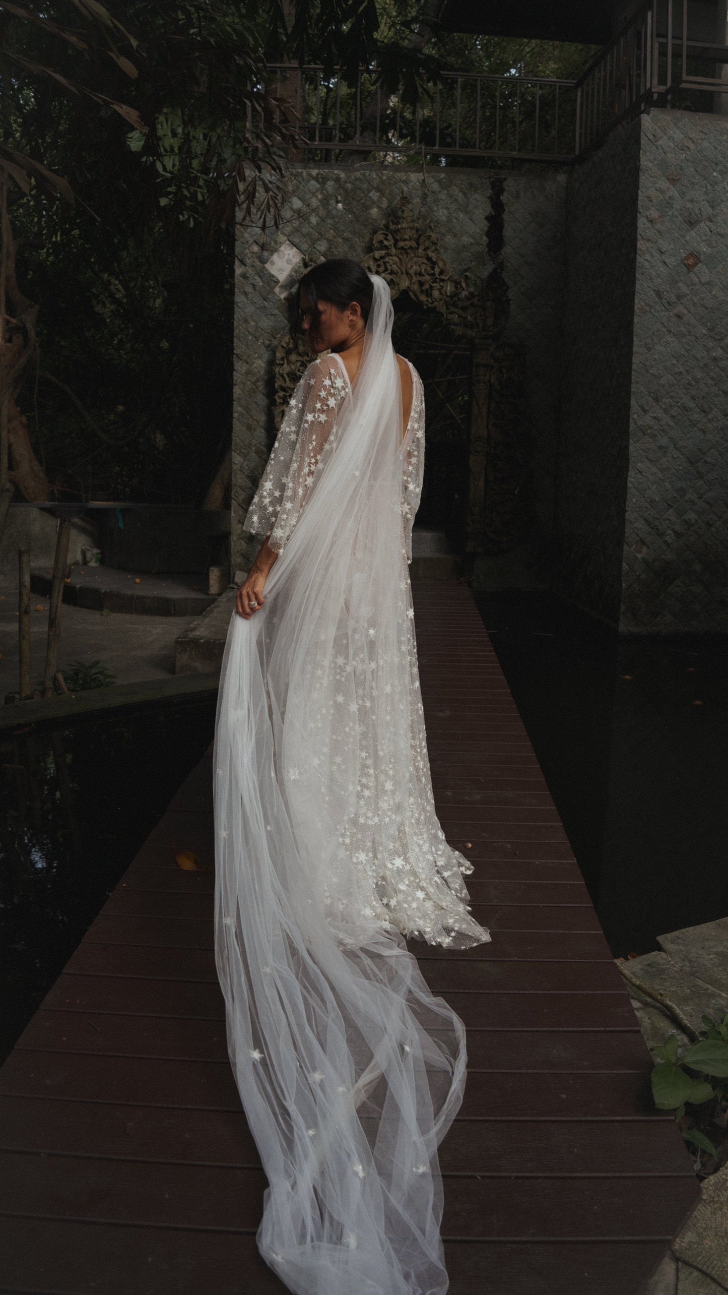 Unique Wedding Veil With Stars Constellation Cathedral Beaded Sparkly