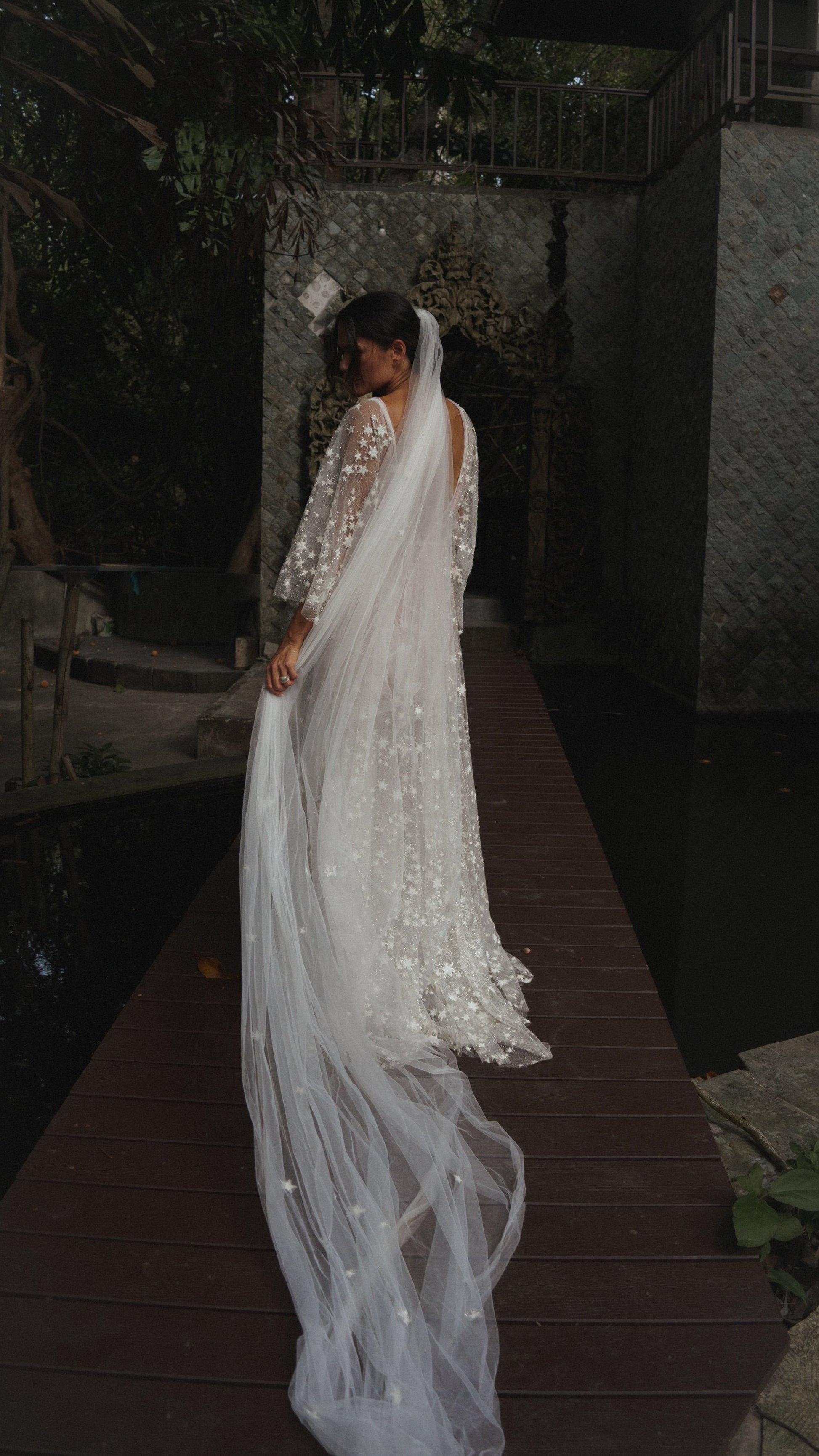 Unique Wedding Veil With Stars Constellation Cathedral Beaded Sparkly