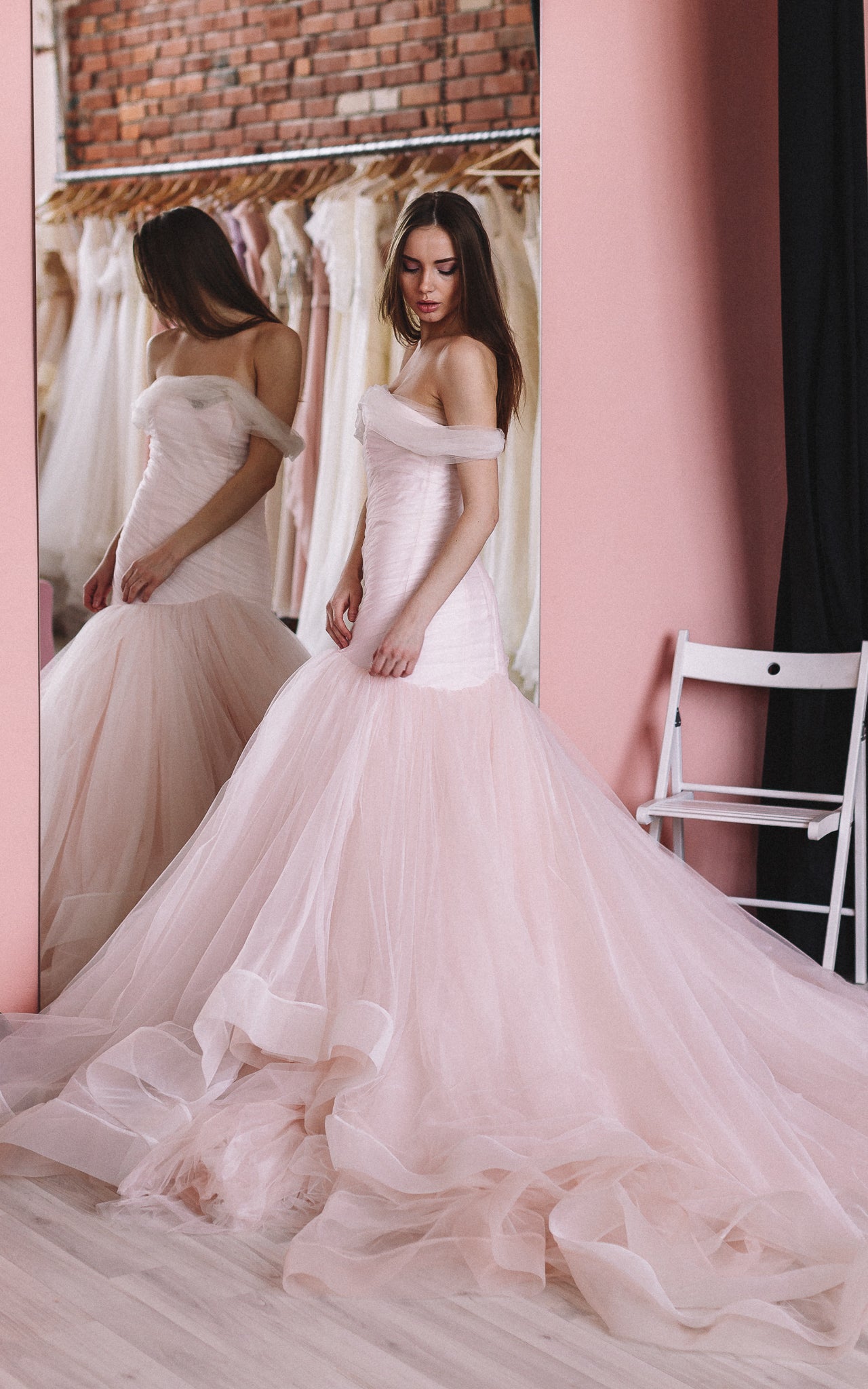 Blush Pink Fit & Flare Wedding Dress: Colored Wedding Dress Elegance