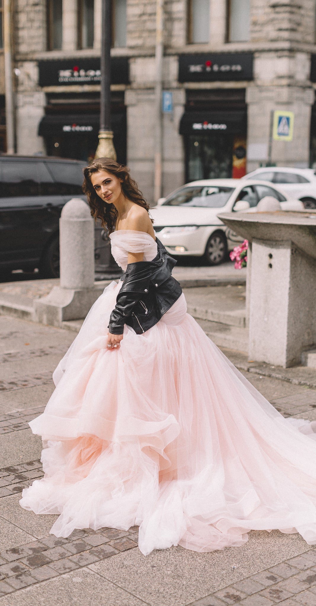 Blush Pink Fit & Flare Wedding Dress: Colored Wedding Dress Elegance