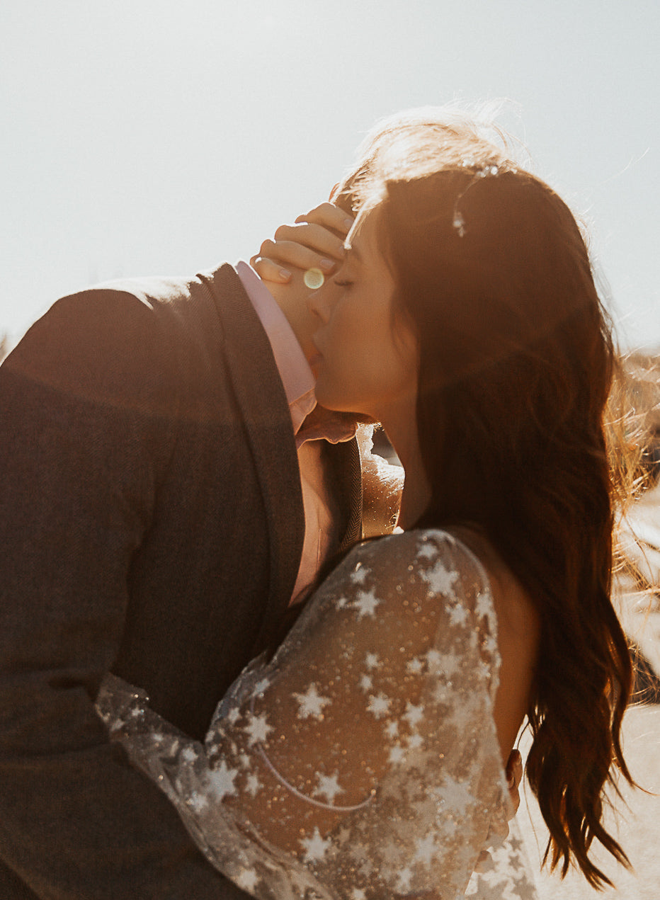 Fairytale Ethereal Dream Elegant Modern Long Sleeve Wedding Dress with Stars