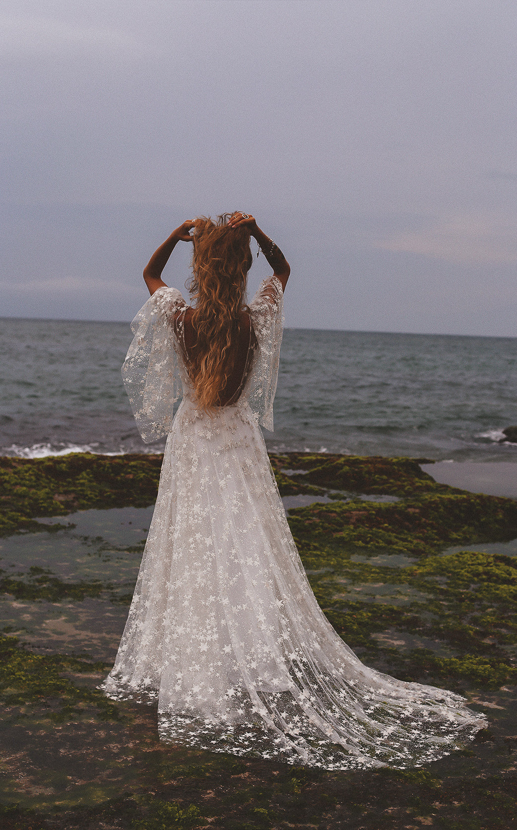Fairytale Ethereal Dream Elegant Modern Long Sleeve Wedding Dress with Stars