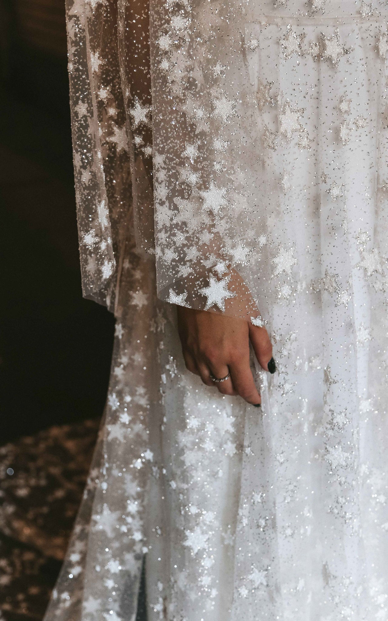 Fairytale Ethereal Dream Elegant Modern Long Sleeve Wedding Dress with Stars