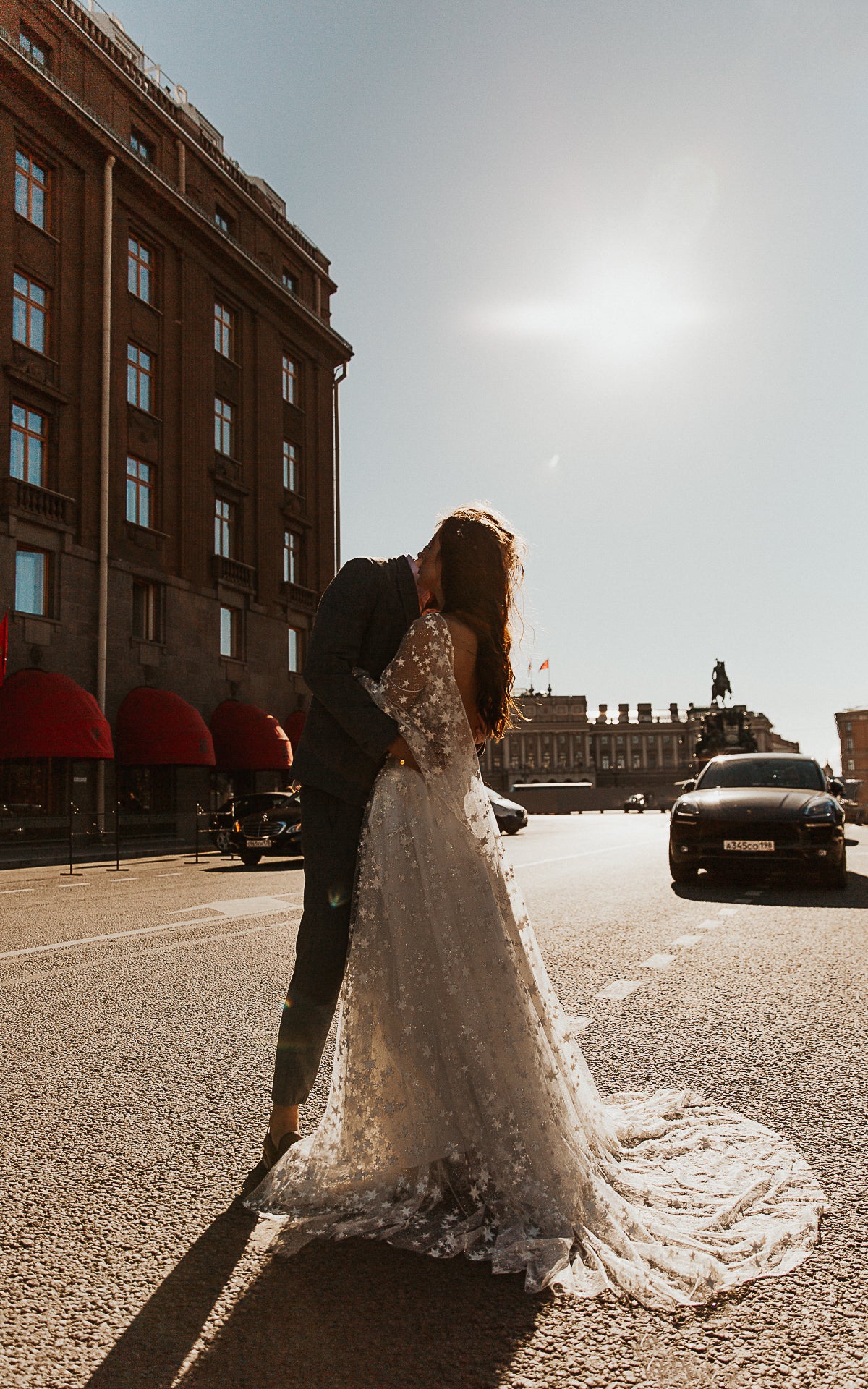 Fairytale Ethereal Dream Elegant Modern Long Sleeve Wedding Dress with Stars