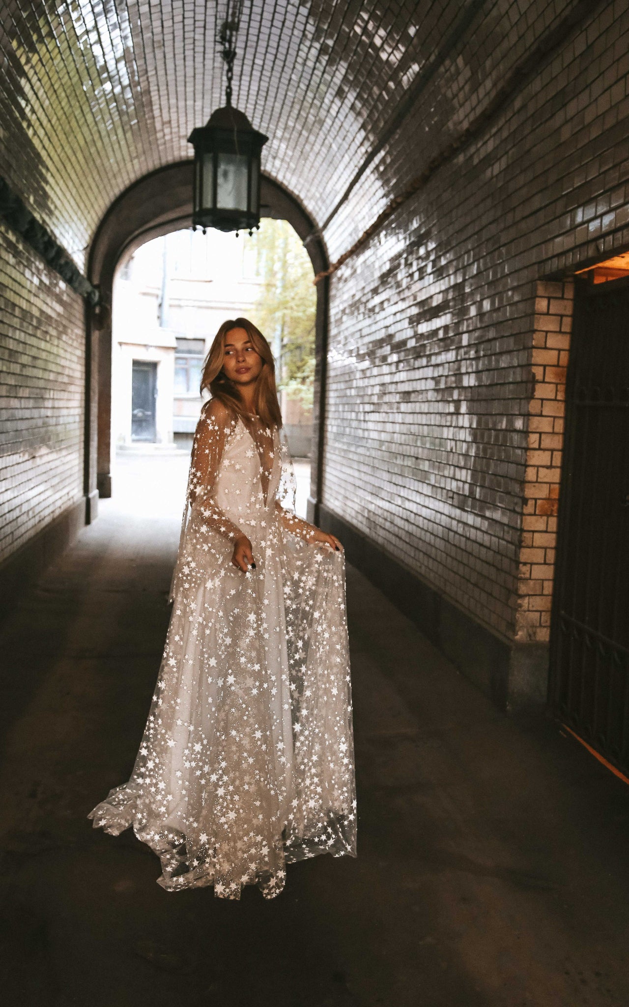 Fairytale Ethereal Dream Elegant Modern Long Sleeve Wedding Dress with Stars
