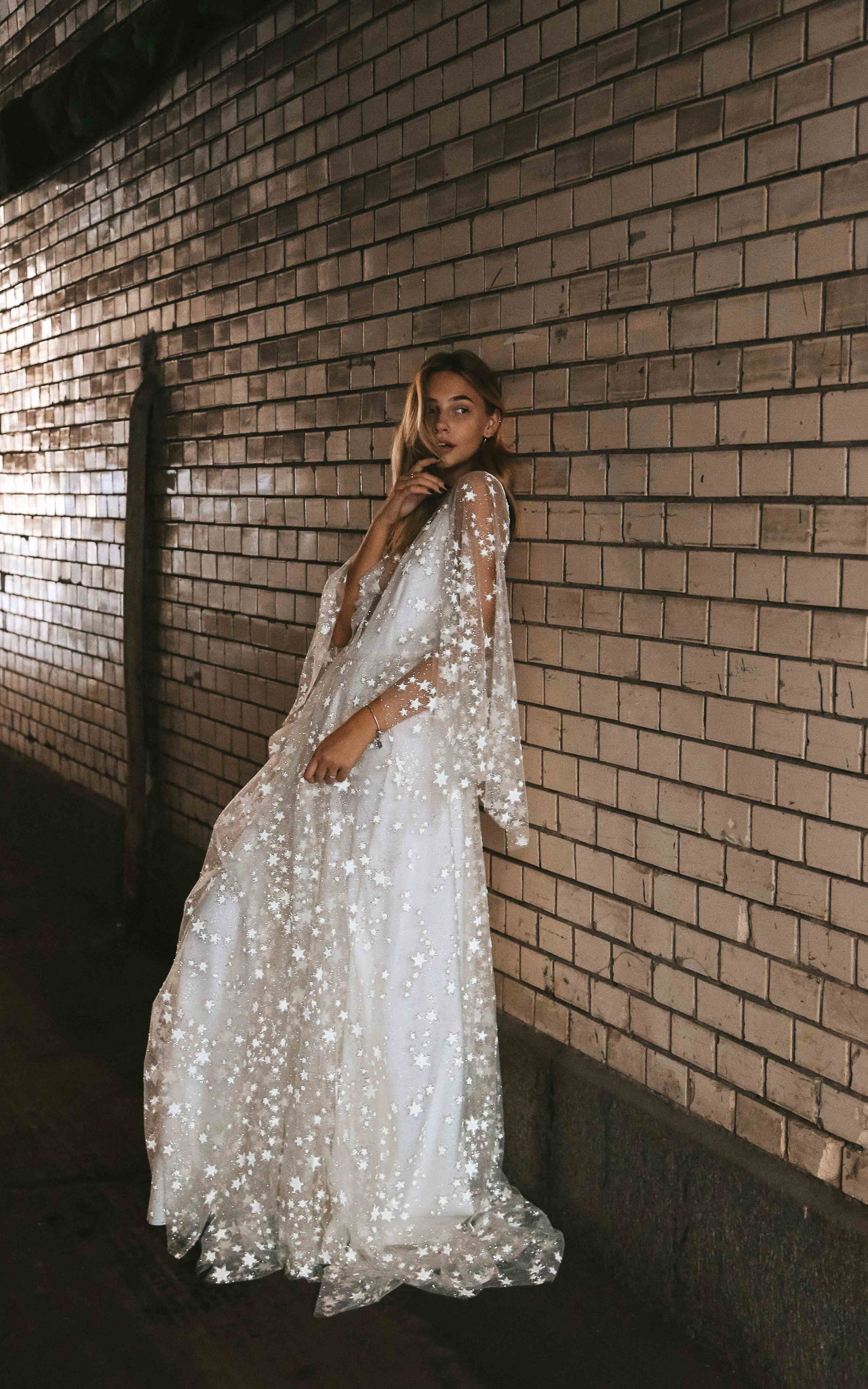 Fairytale Ethereal Dream Elegant Modern Long Sleeve Wedding Dress with Stars