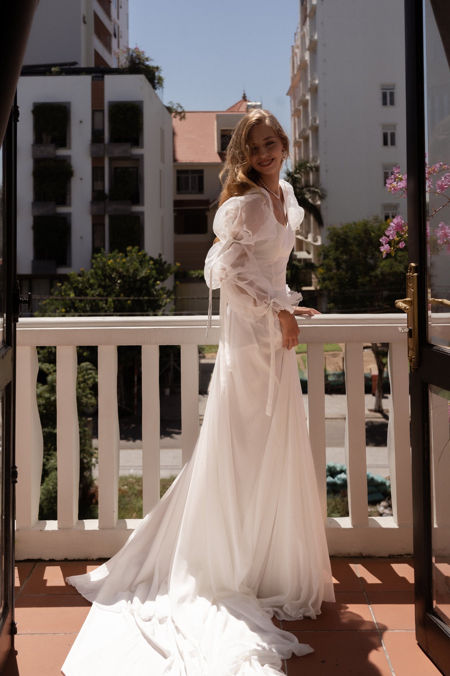 Pleated Long Sleeves Romantic Elegant Fairytale Wedding Dress 2024