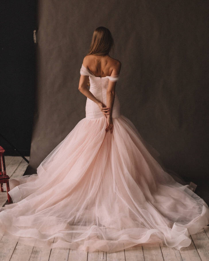 Blush Pink Fit & Flare Wedding Dress: Colored Wedding Dress Elegance