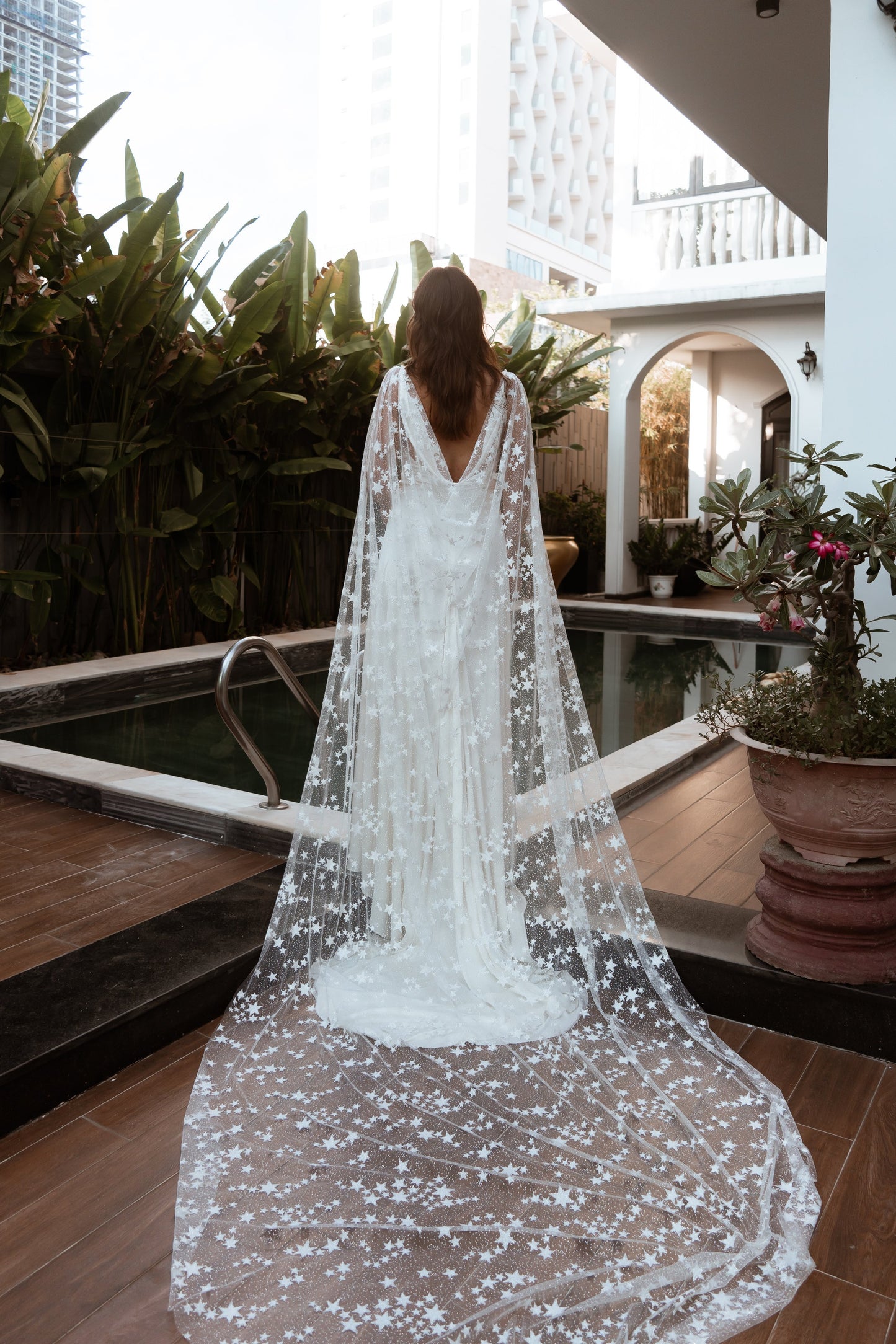 Ethereal Celestial Bridal Cape with Glowing Stars