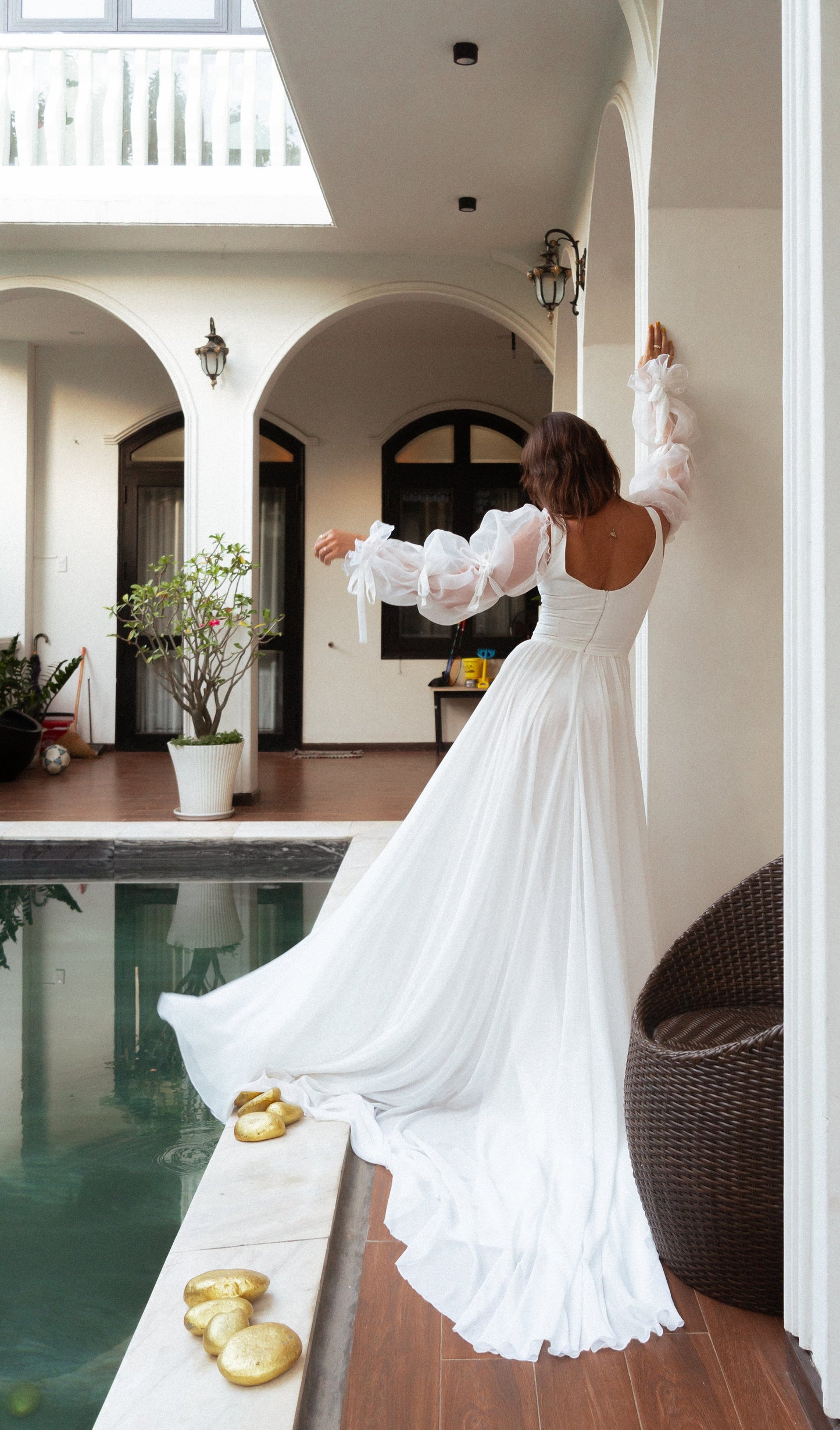 Pleated Long Sleeves Romantic Elegant Fairytale Wedding Dress 2024