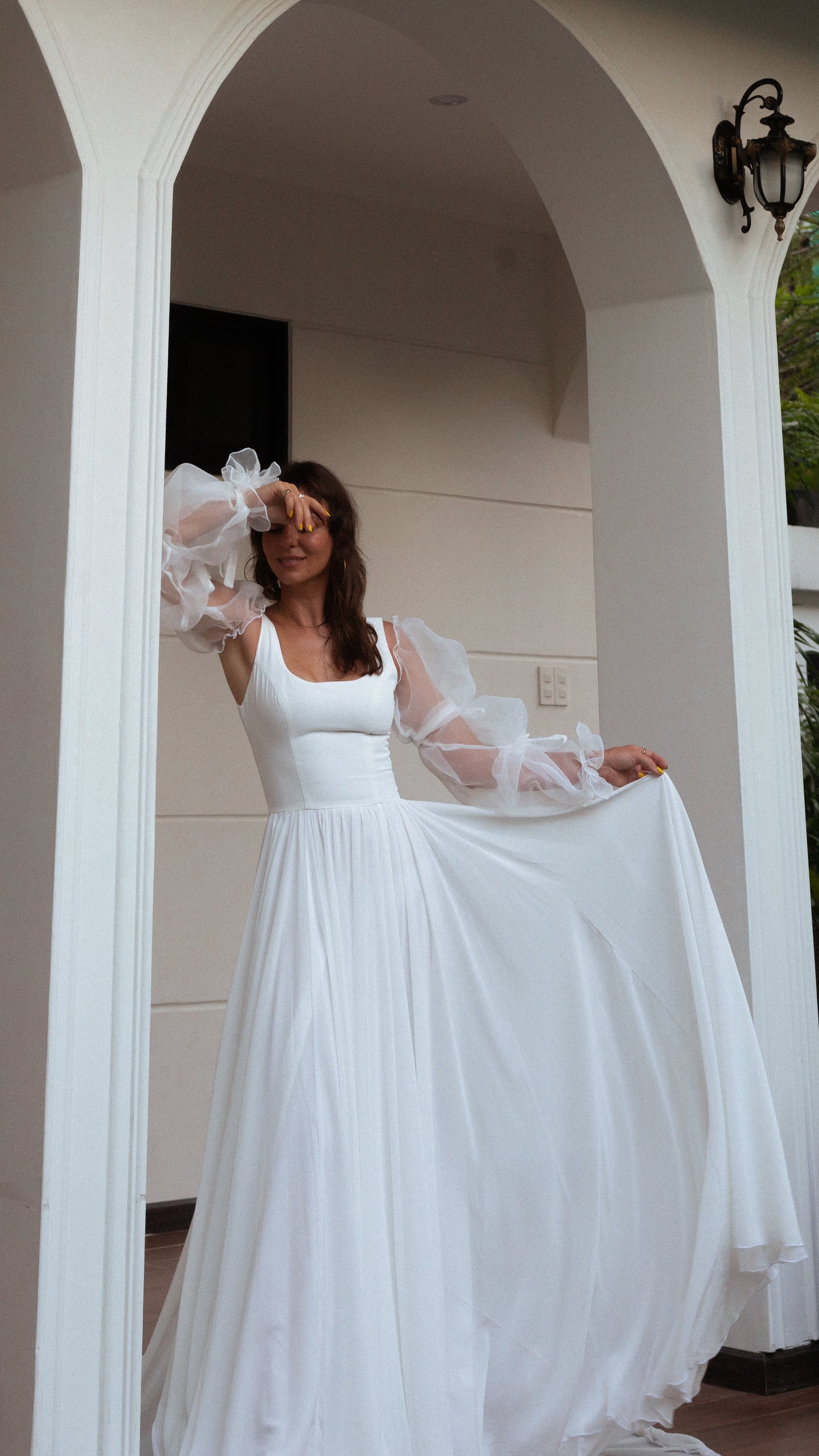 Pleated Long Sleeves Romantic Elegant Fairytale Wedding Dress 2024